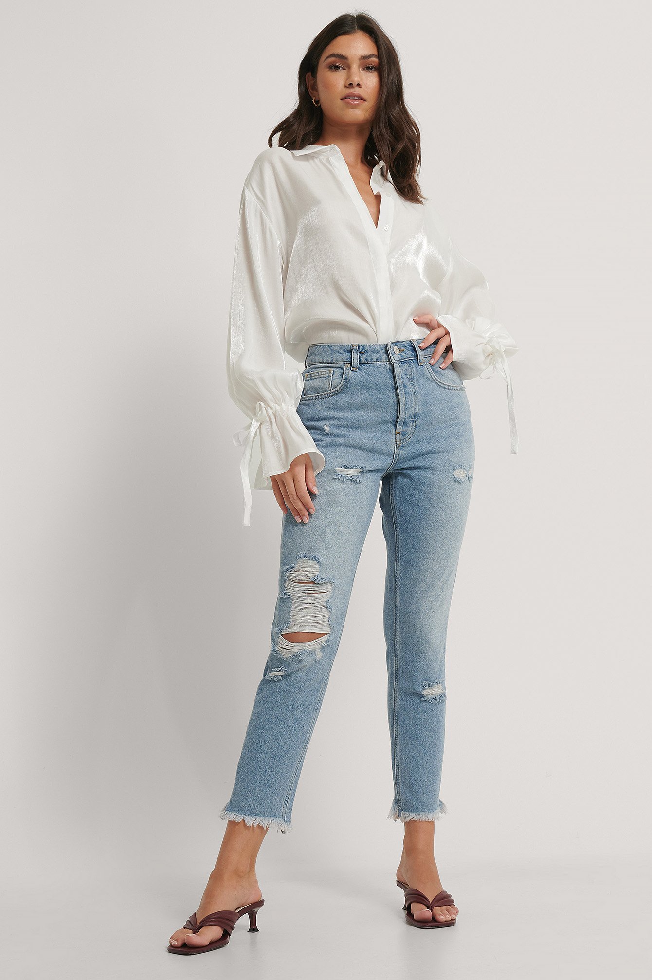 Light Blue Organic Ripped Detail Mom Jeans