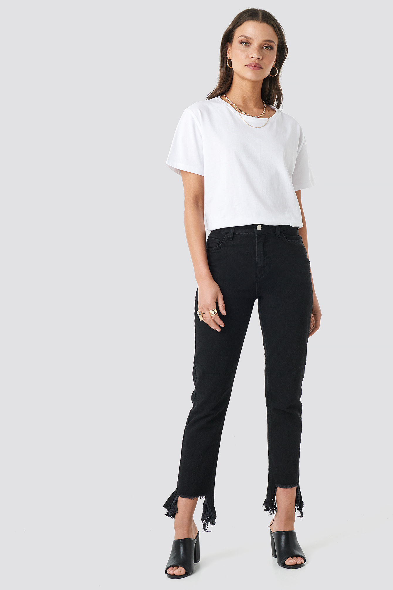 Ripped Hem Jeans Black