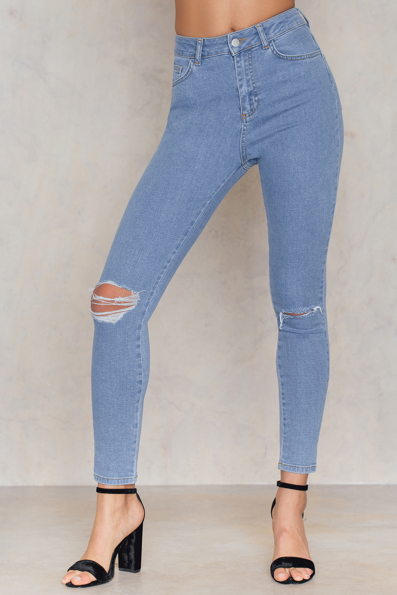 Ripped Knee Skinny Highwaist Jeans Blauw