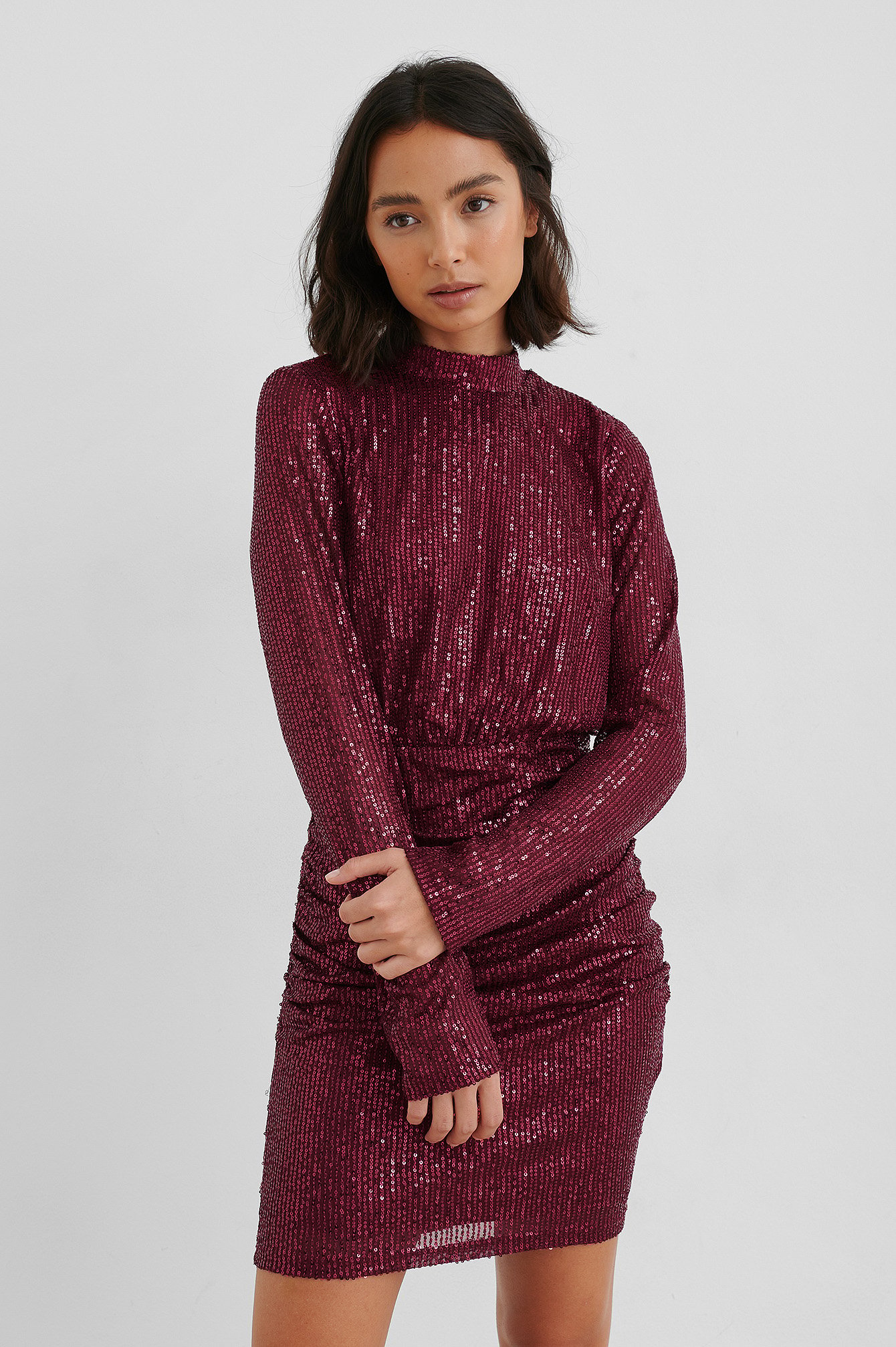 Burgundy Rouched Sequin Dress