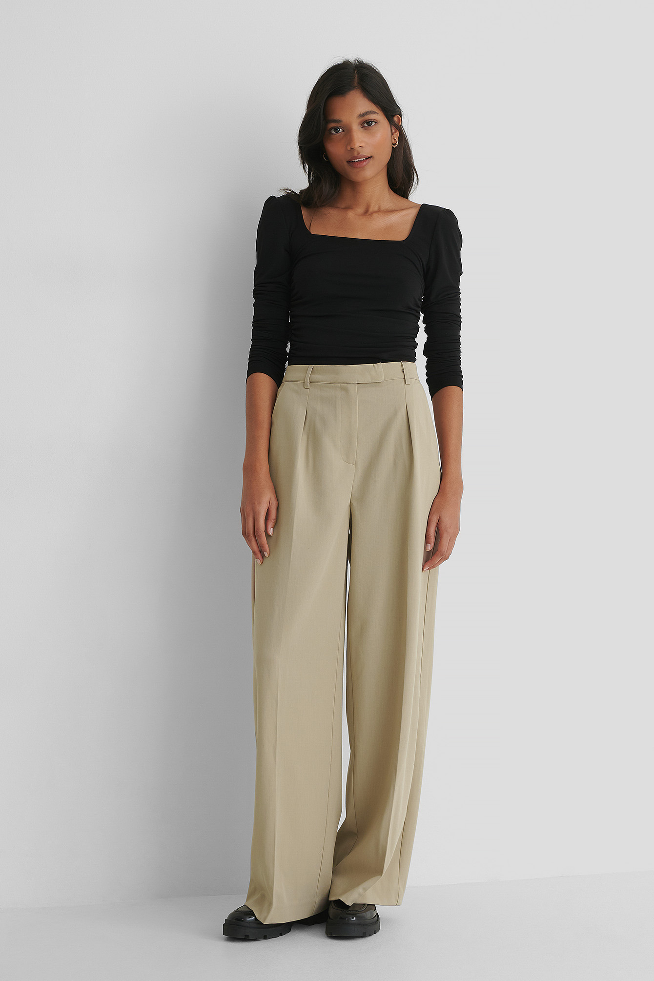Rouched Square Neck Top Black | na-kd.com