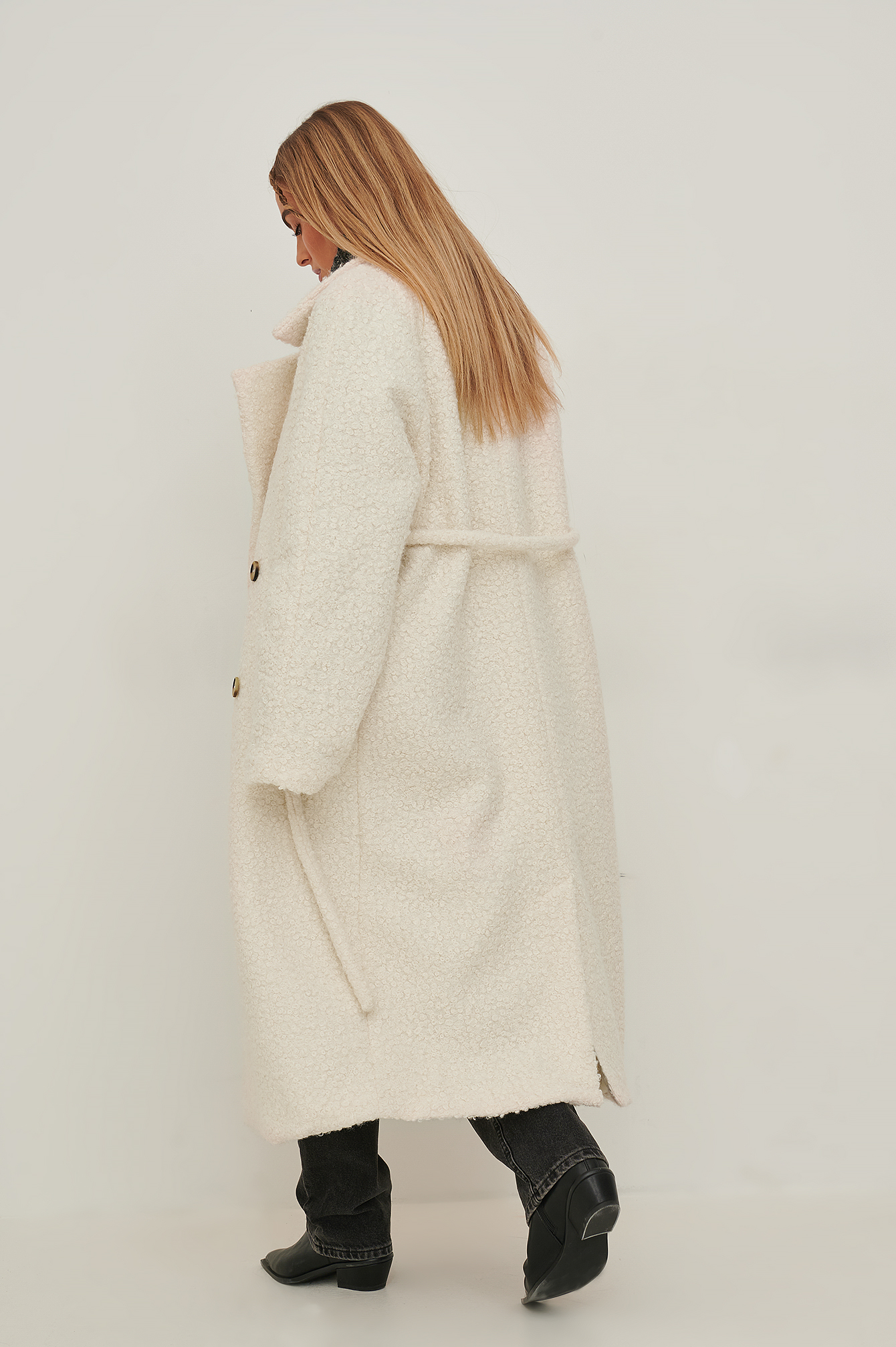 NA-KD Trend Round Belted Coat - Offwhite
