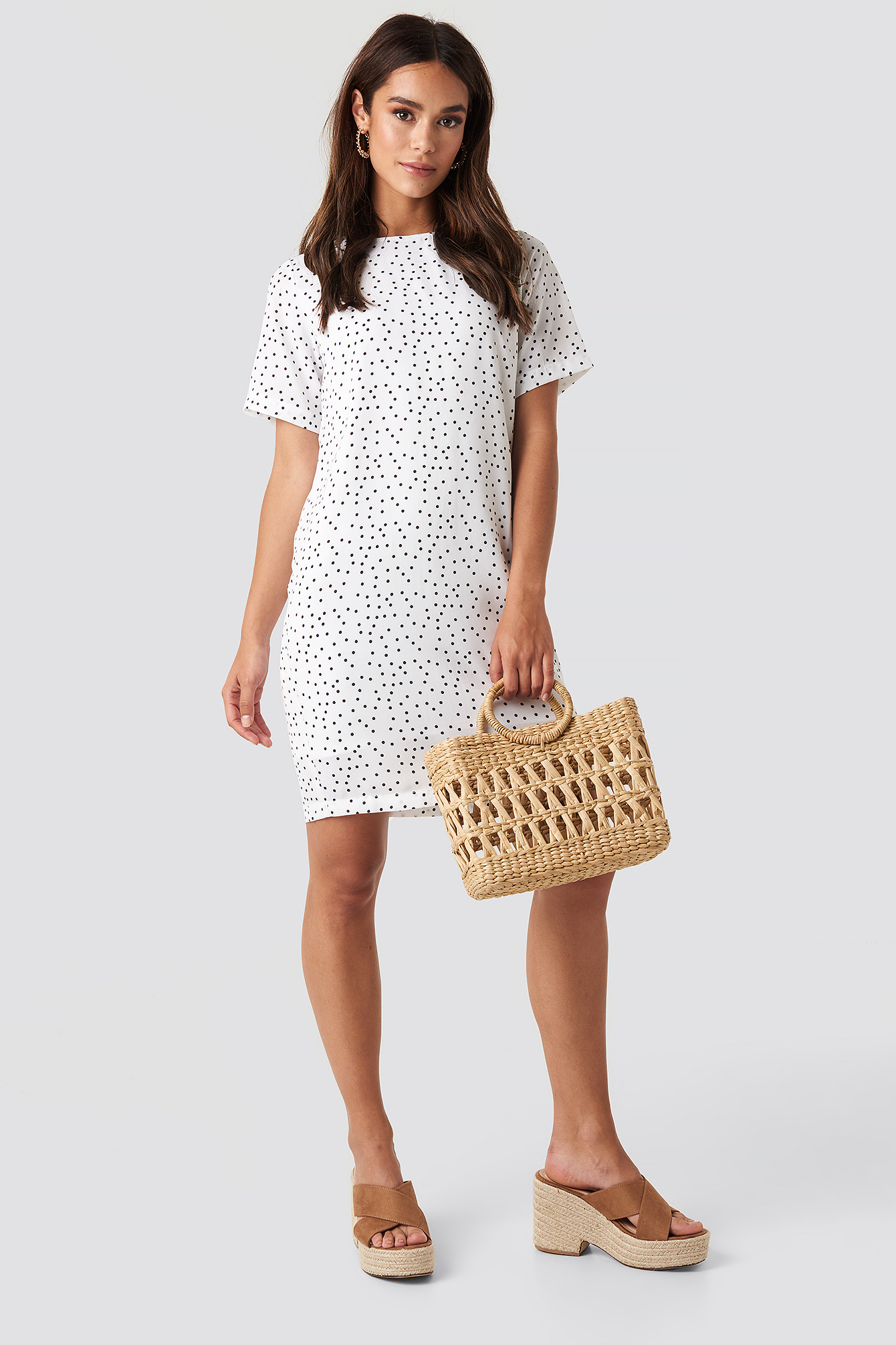 Round Dotted Mini Dress White/Black Dot