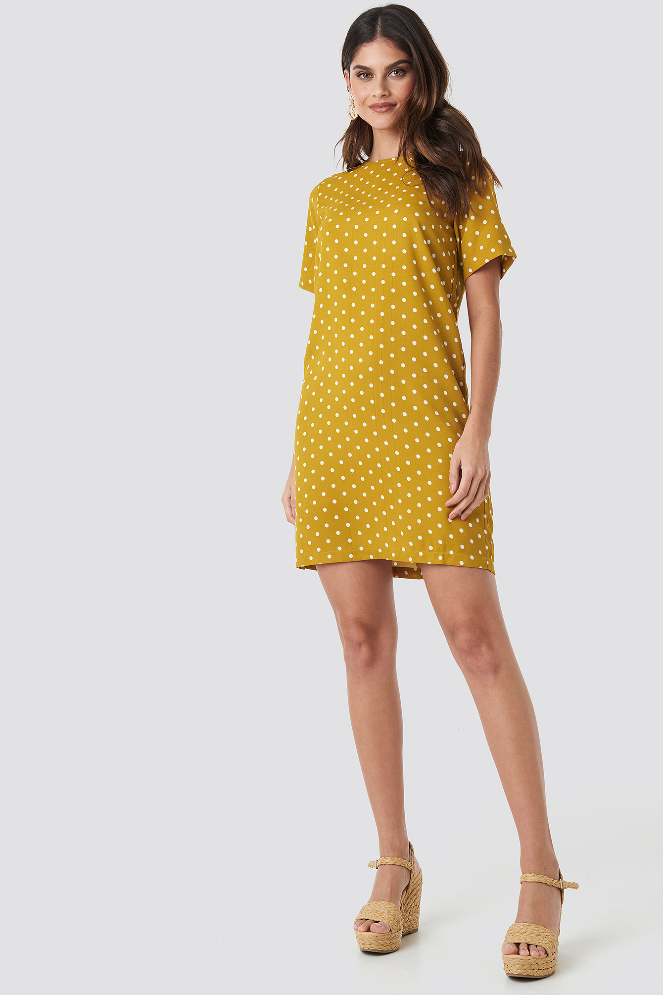 Round Dotted Mini Dress Yellow/White Dot