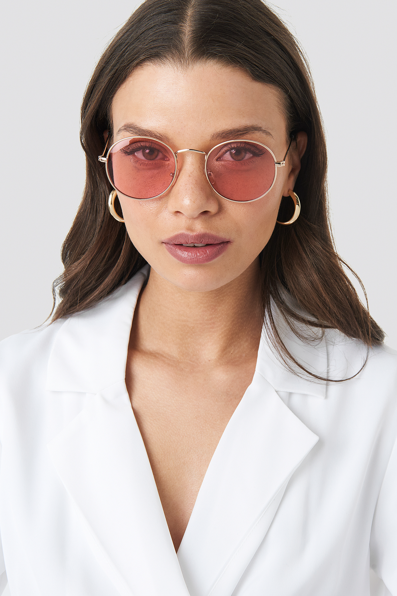Round Metal Frame Sunglasses Light Pink