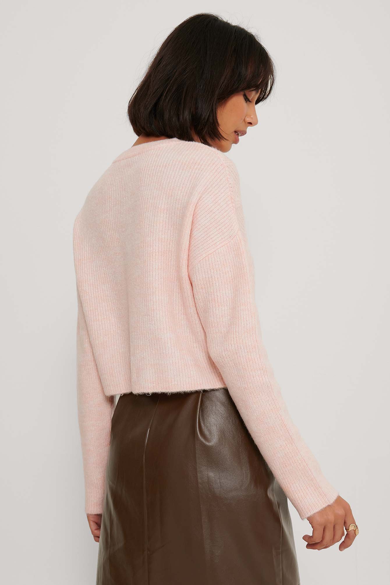 Pink Round Neck Cable Knitted Sweater