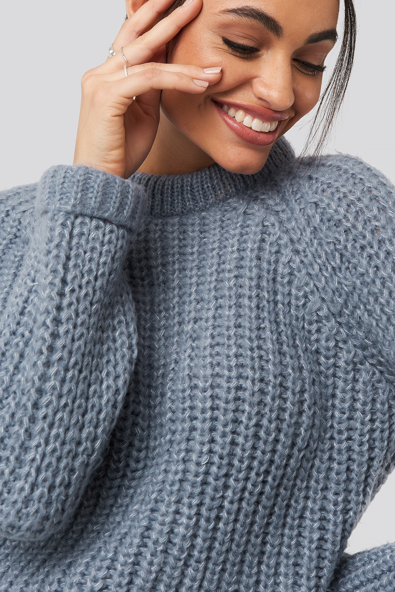 Round Neck Chunky Sweater Grey