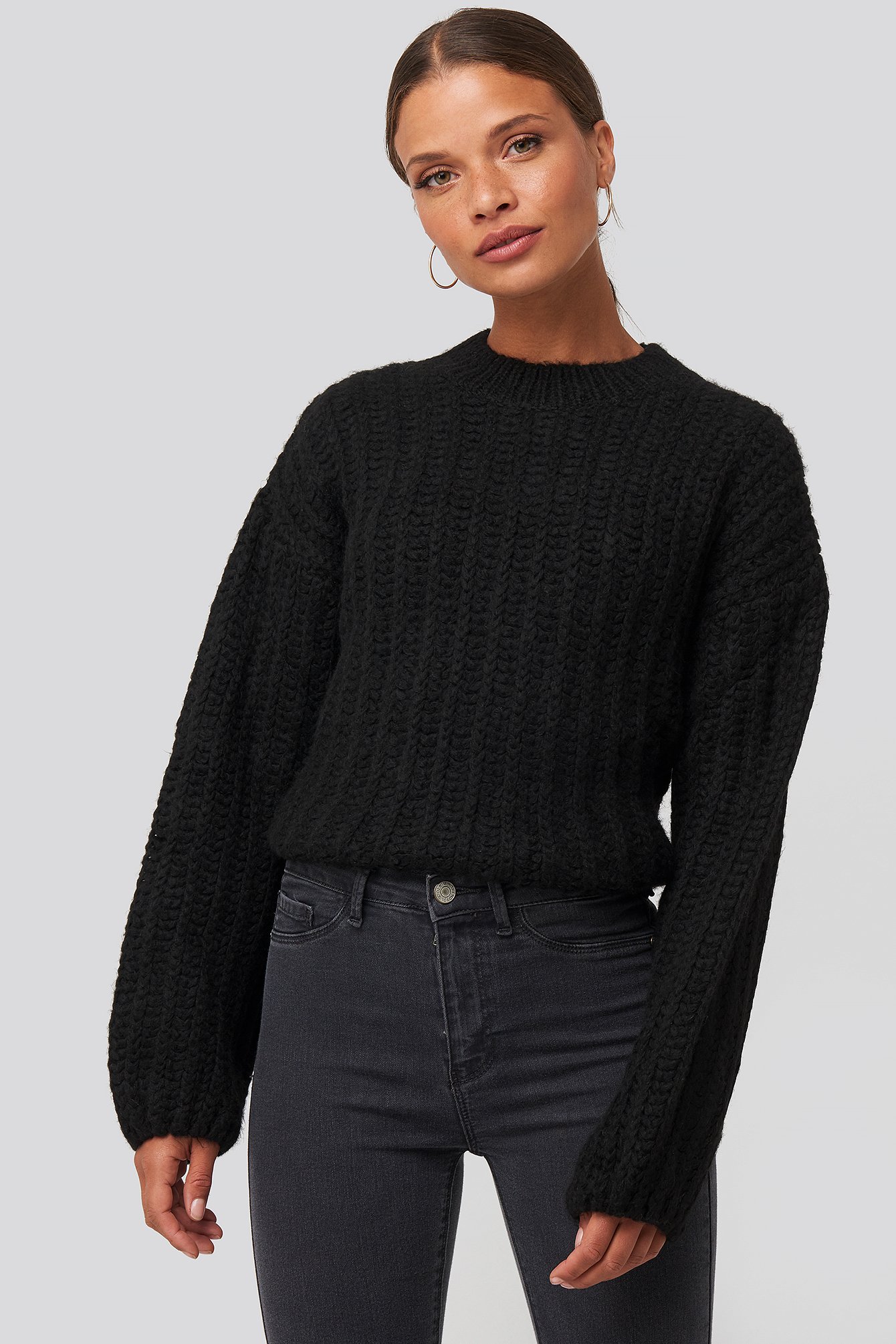 Round Neck Heavy Knit Sweater Black | na-kd.com
