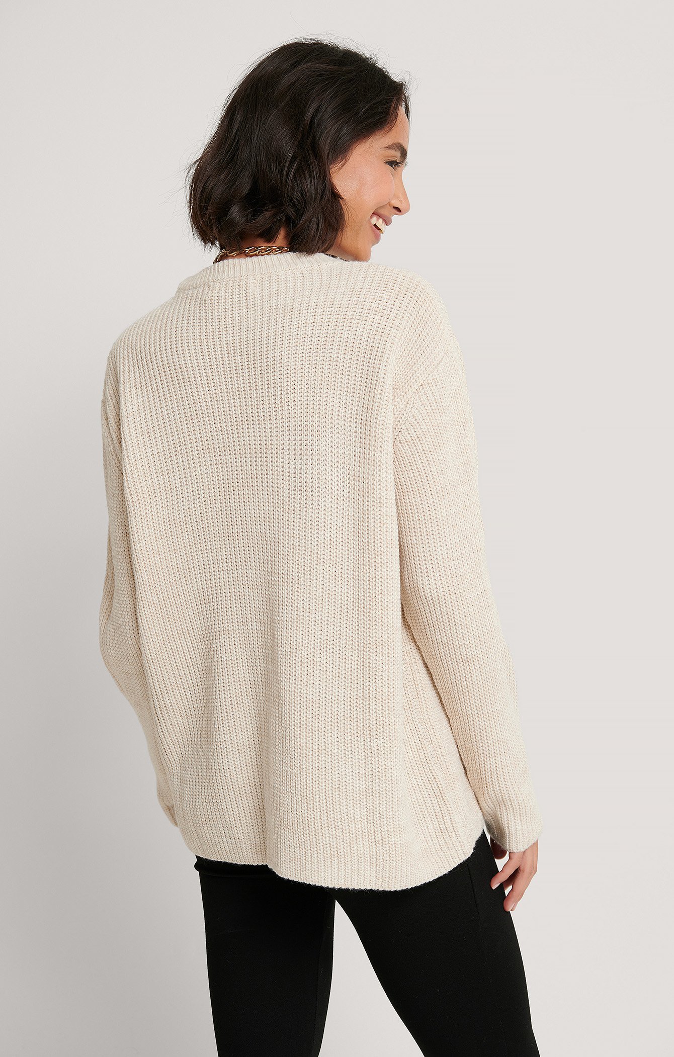 Light Beige Round Neck Knitted Sweater