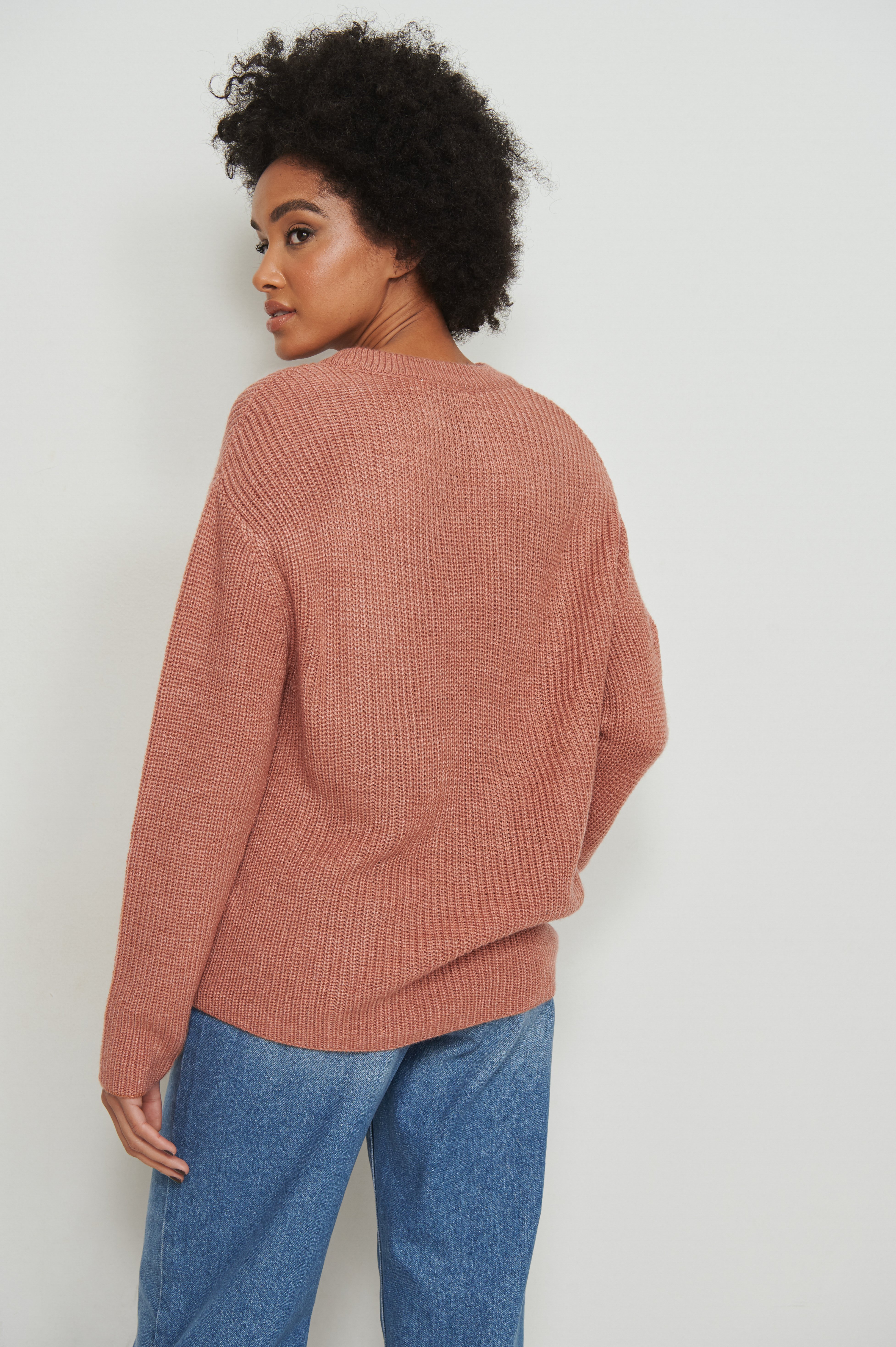 Dusty Dark Pink Round Neck Knitted Sweater