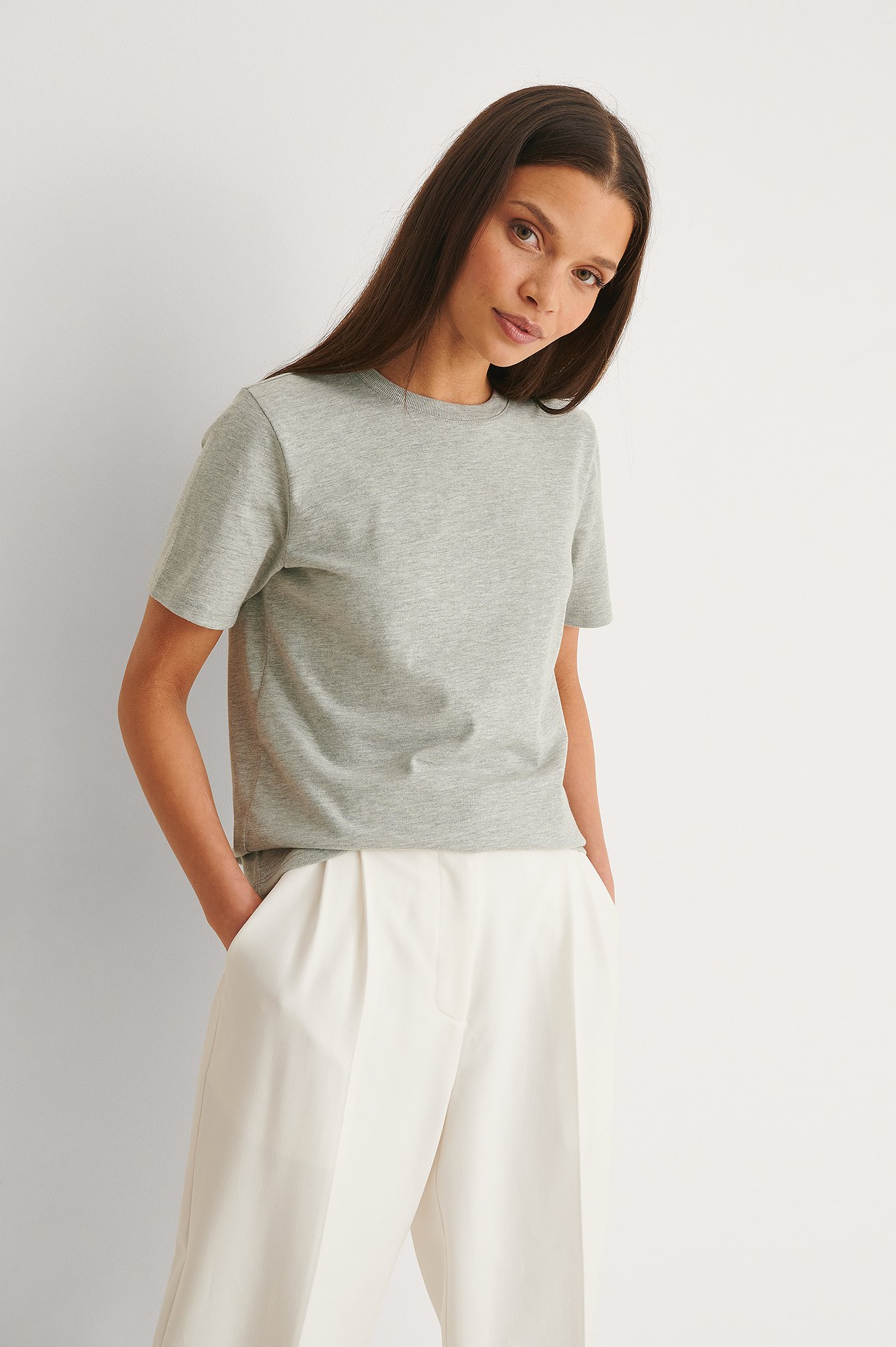 Grey Melange Round Neck Cotton T-Shirt