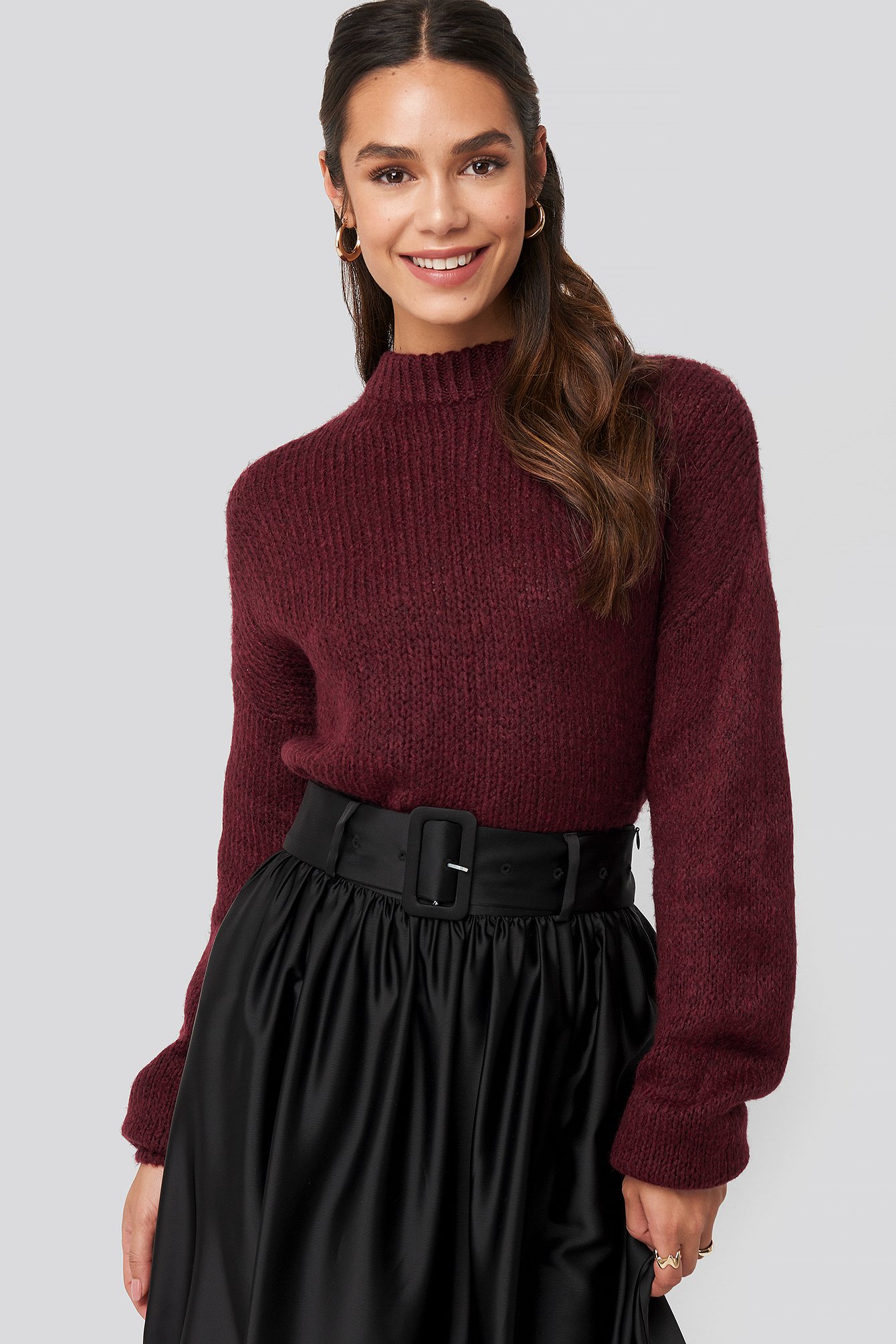 Burgundy Round Neck Oversized Knitted Sweater