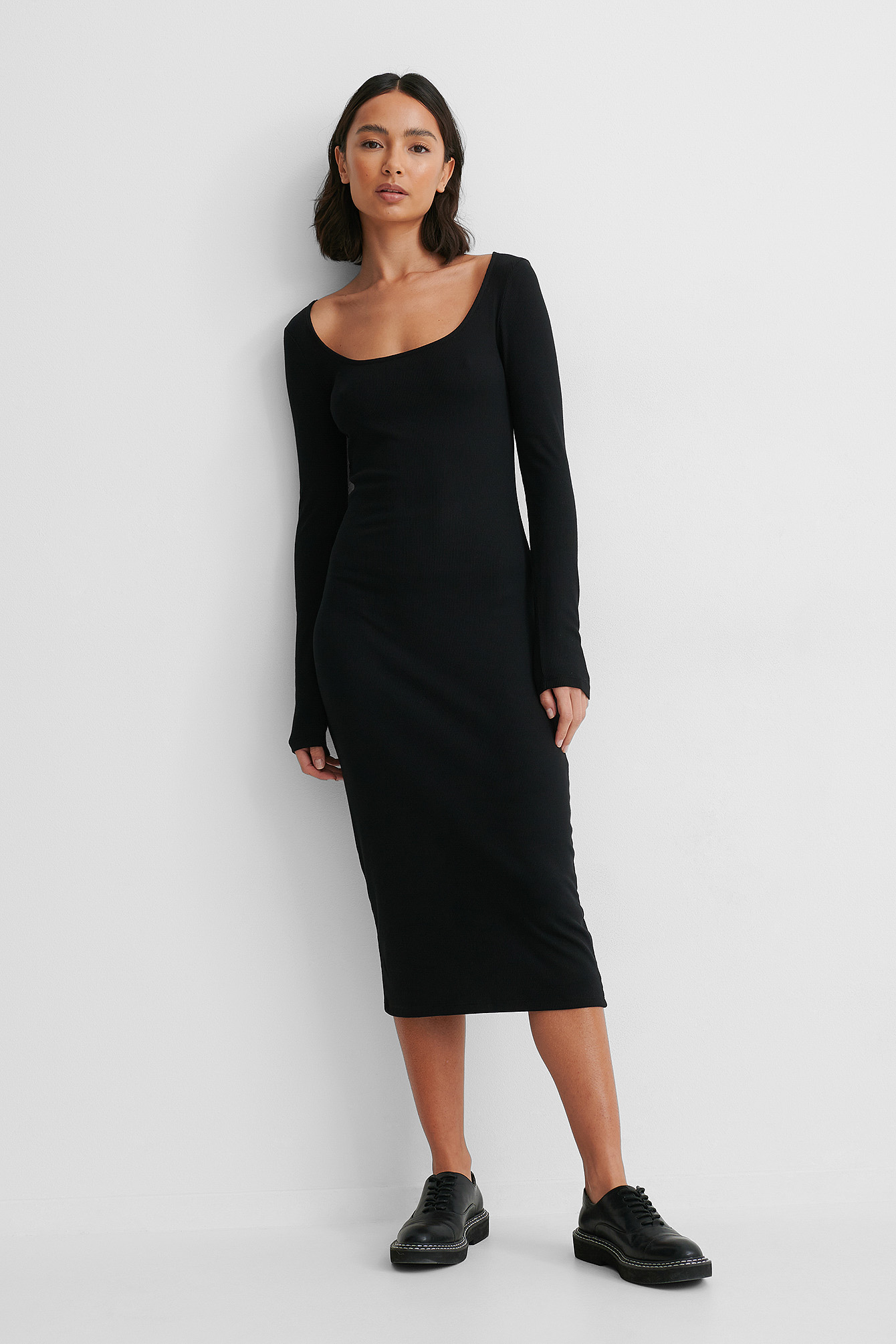 Round Neck Rib Dress Black | na-kd.com