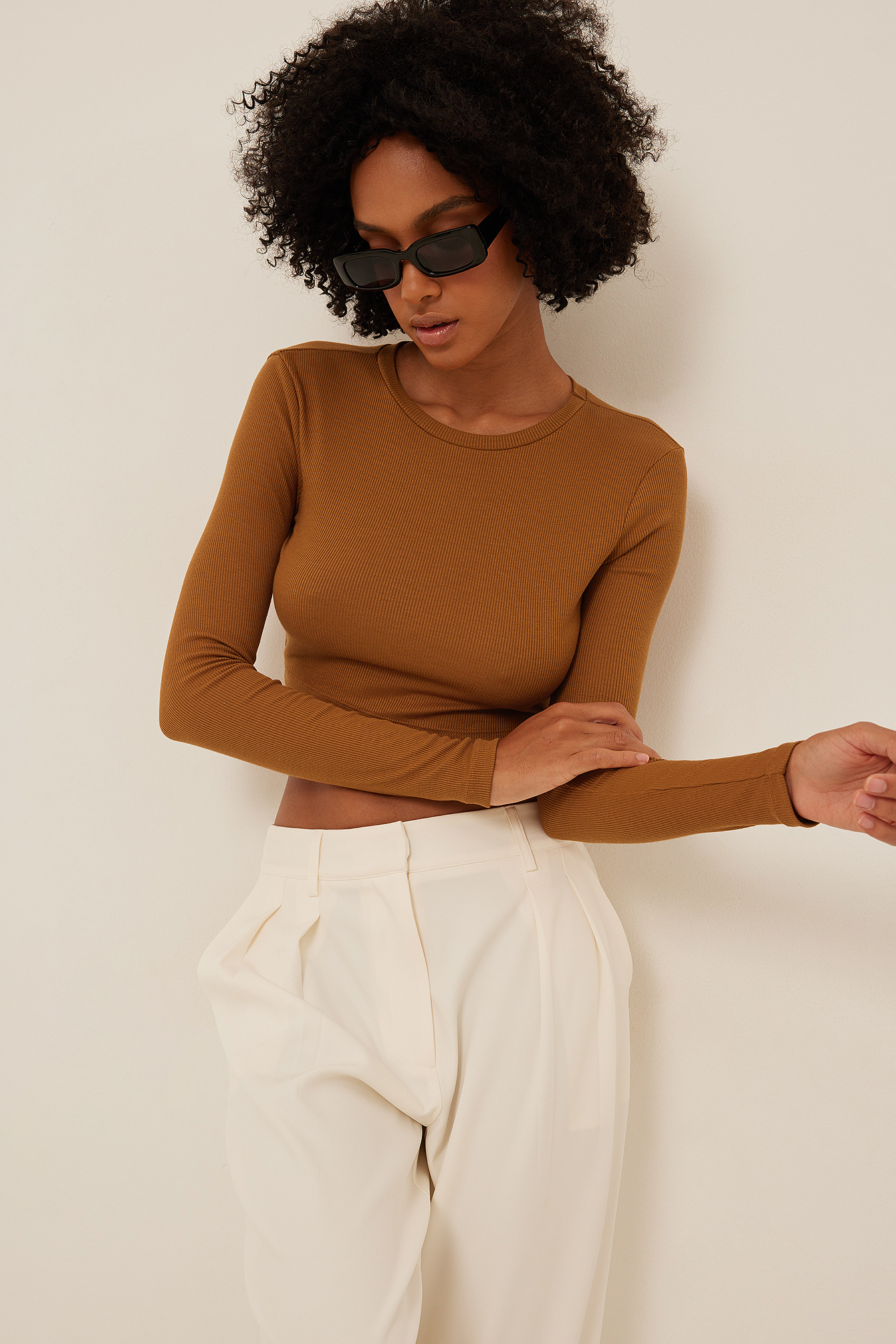 brown crop long sleeve