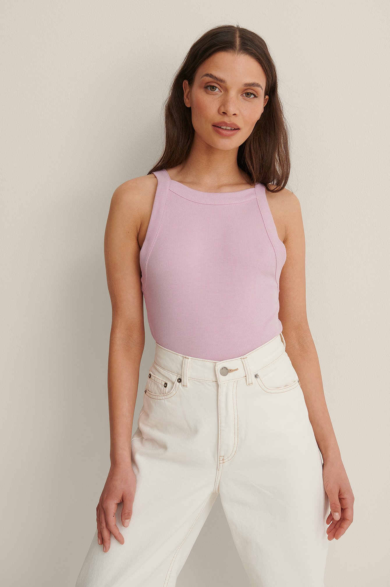 Lilac Round Neck Ribbed Tank