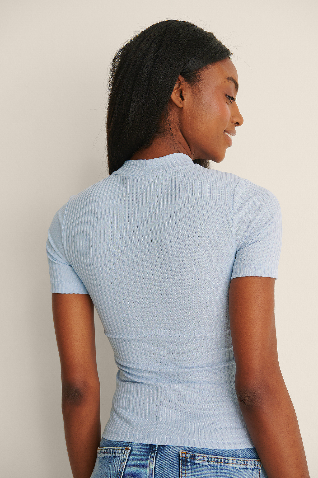 Round Neck Short Sleeve Top Blue | na 