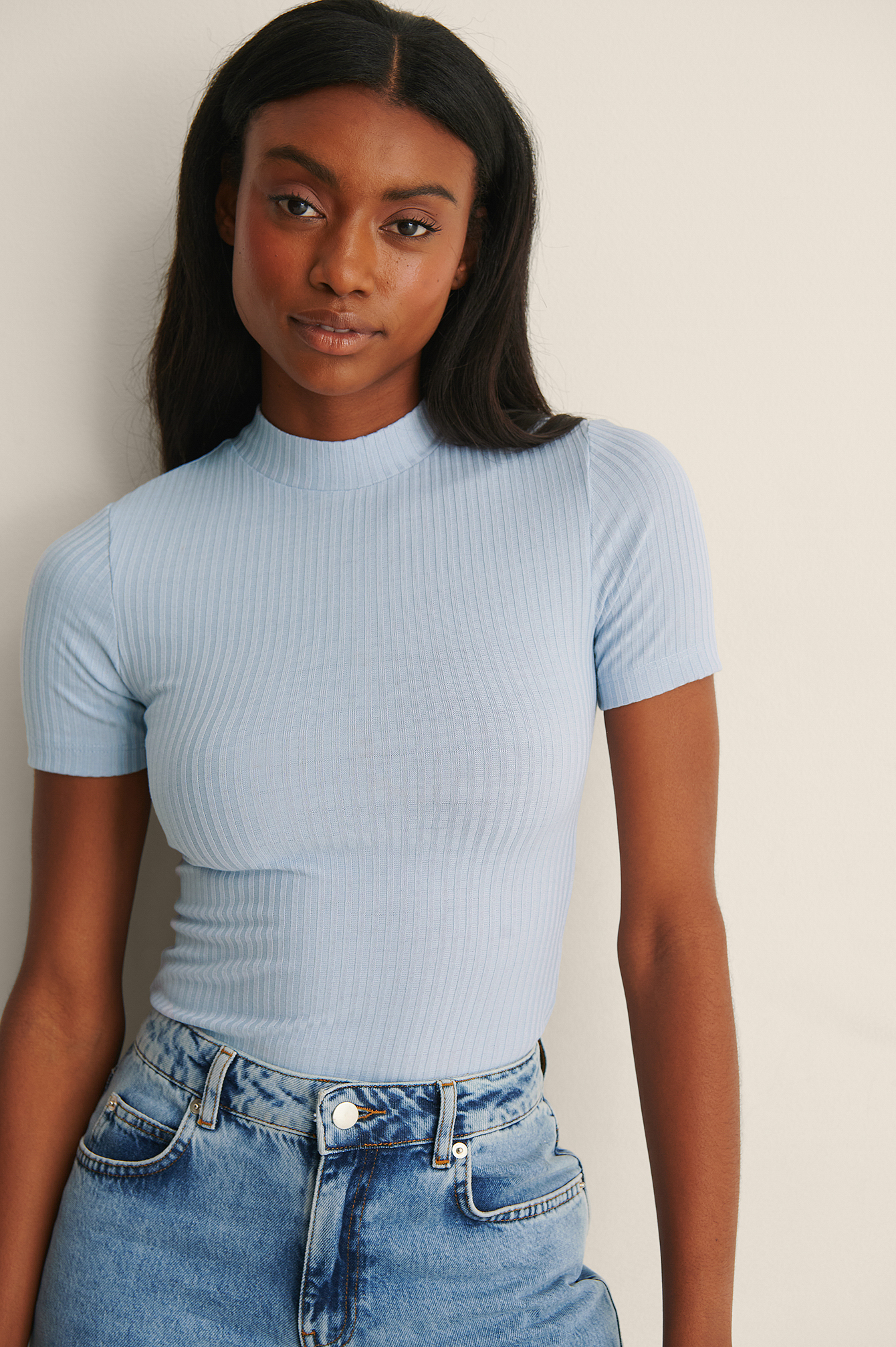 Round Neck Short Sleeve Top Blue | na 