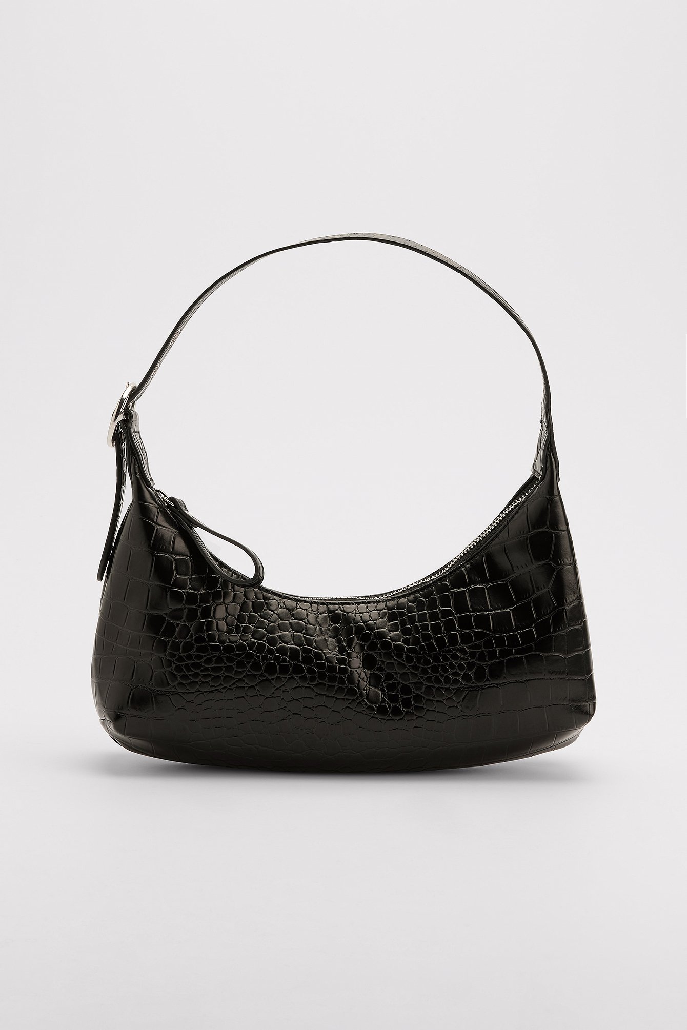 Black Rounded Croc Shoulder Bag