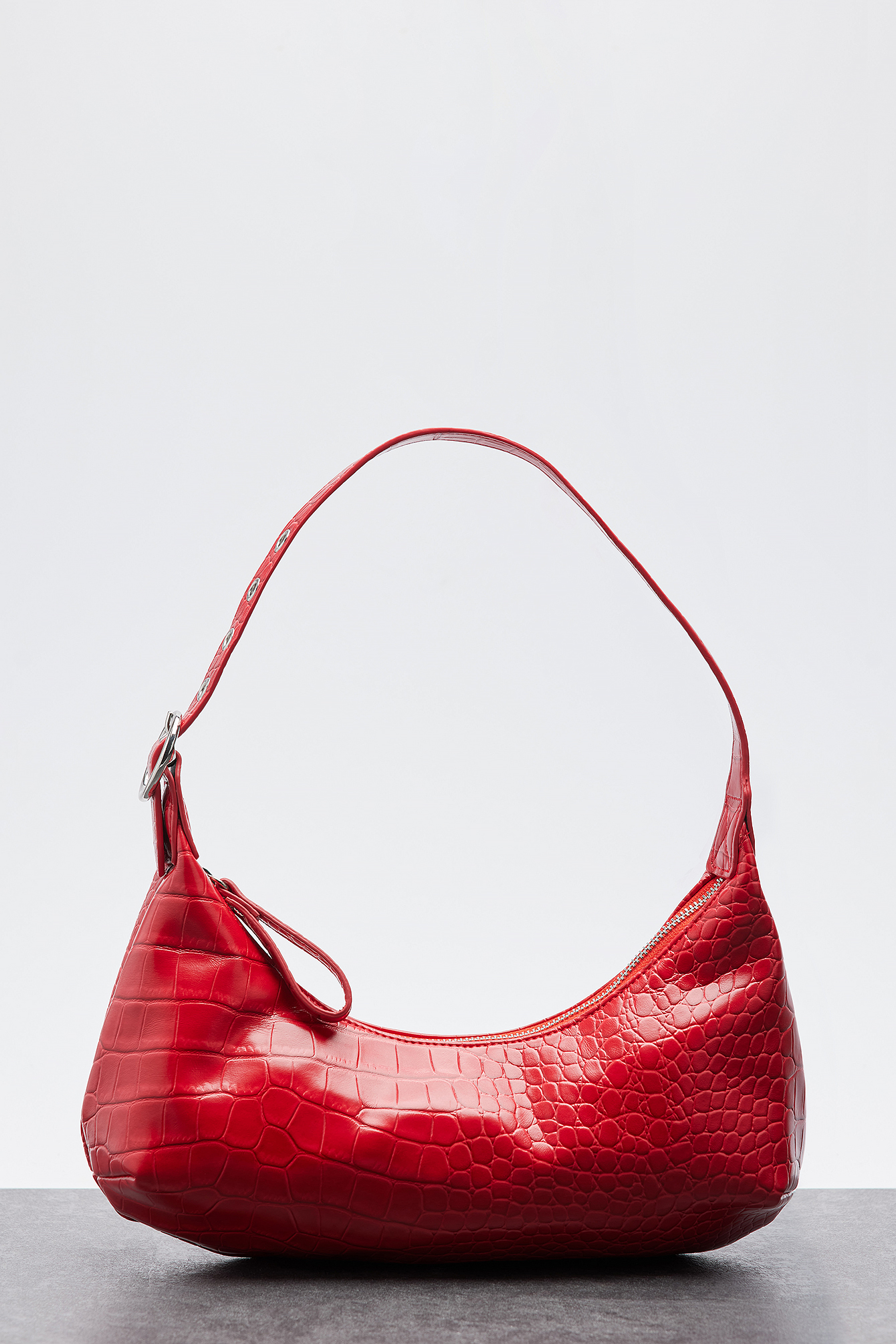 Red Rounded Croc Shoulder Bag