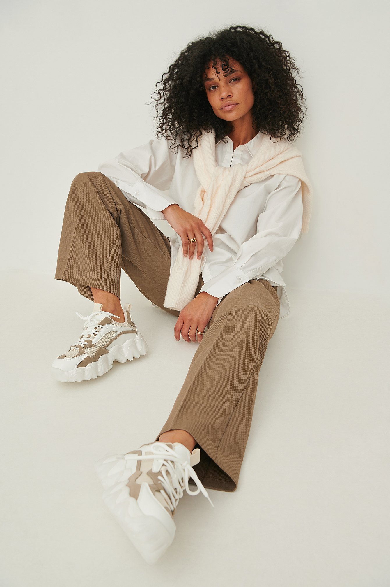 White/Beige Rounded Profile Trainers