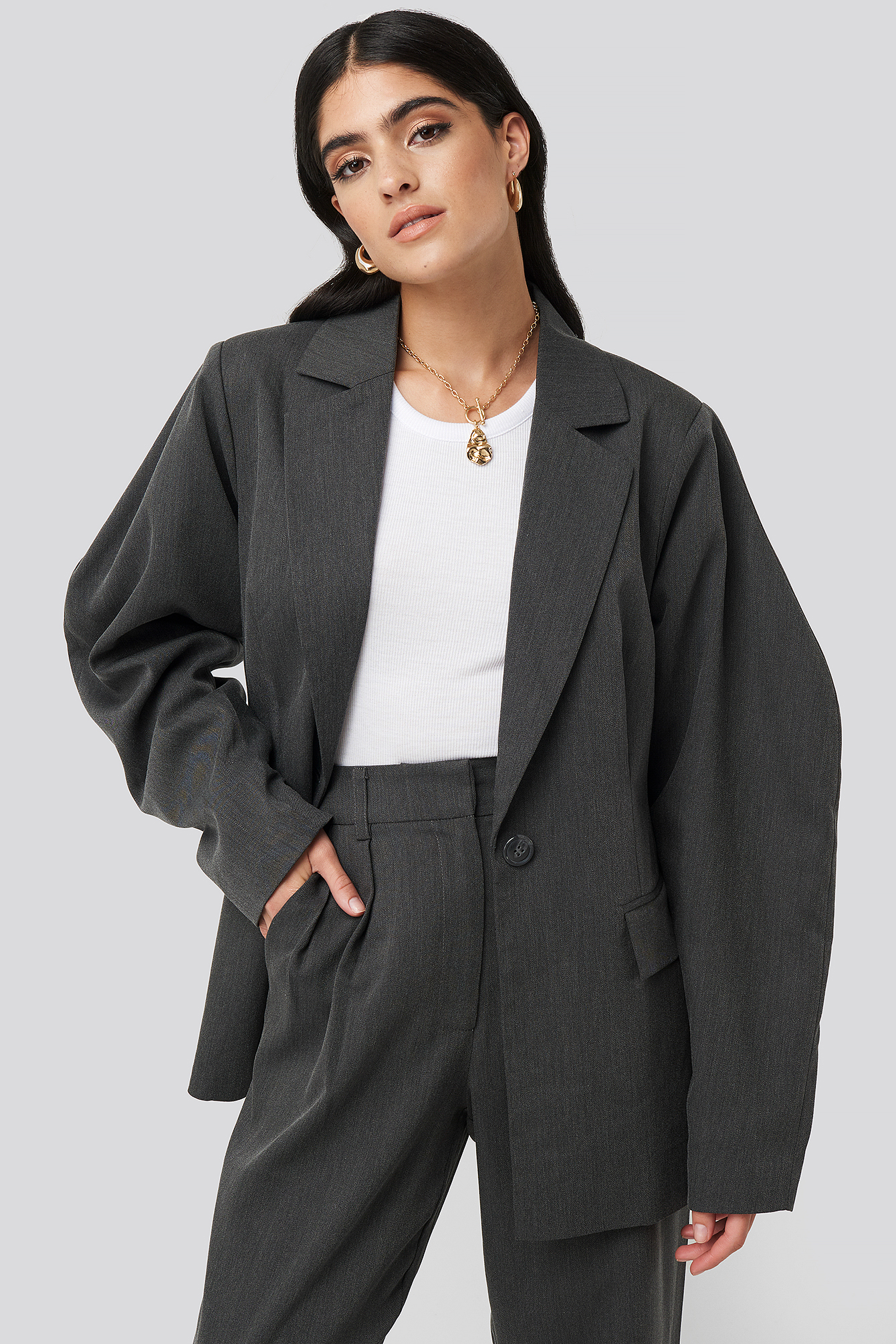 Rounded Shoulder Blazer Dark Grey