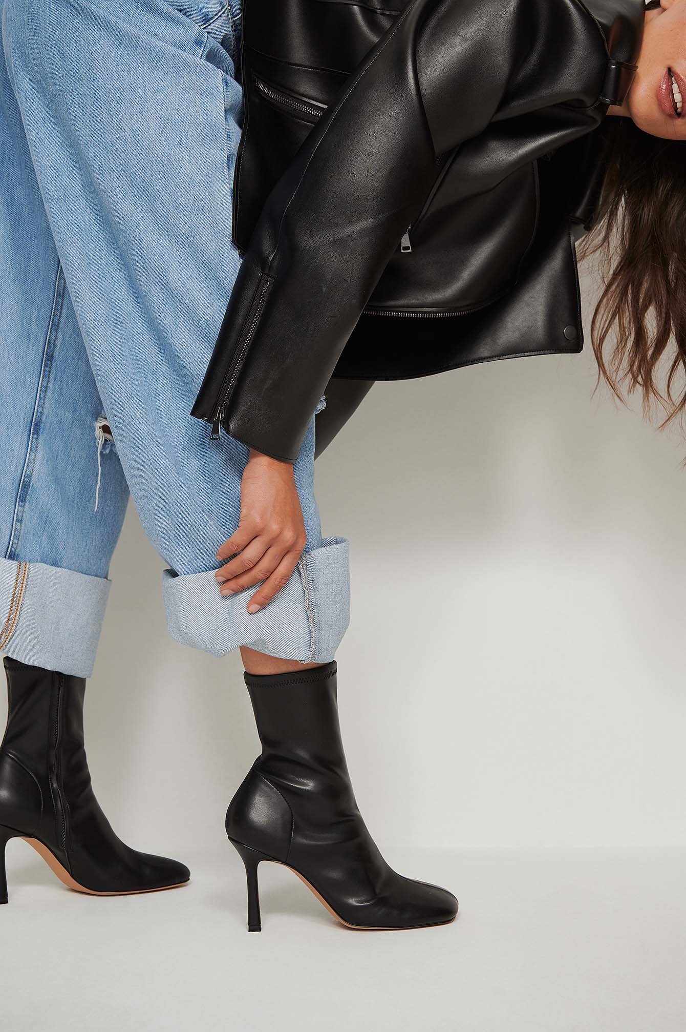 black round toe ankle boots