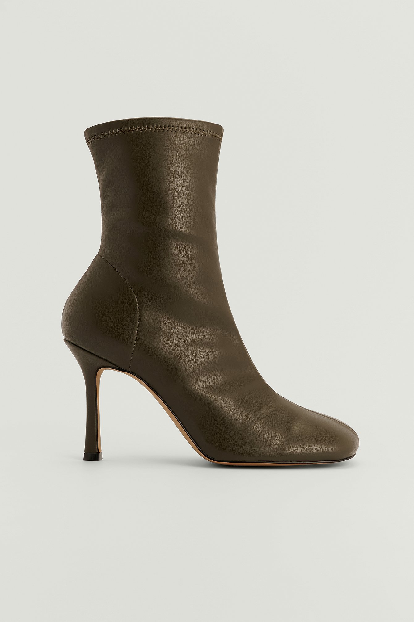 Deep Khaki Rounded Toe Ankle Boots