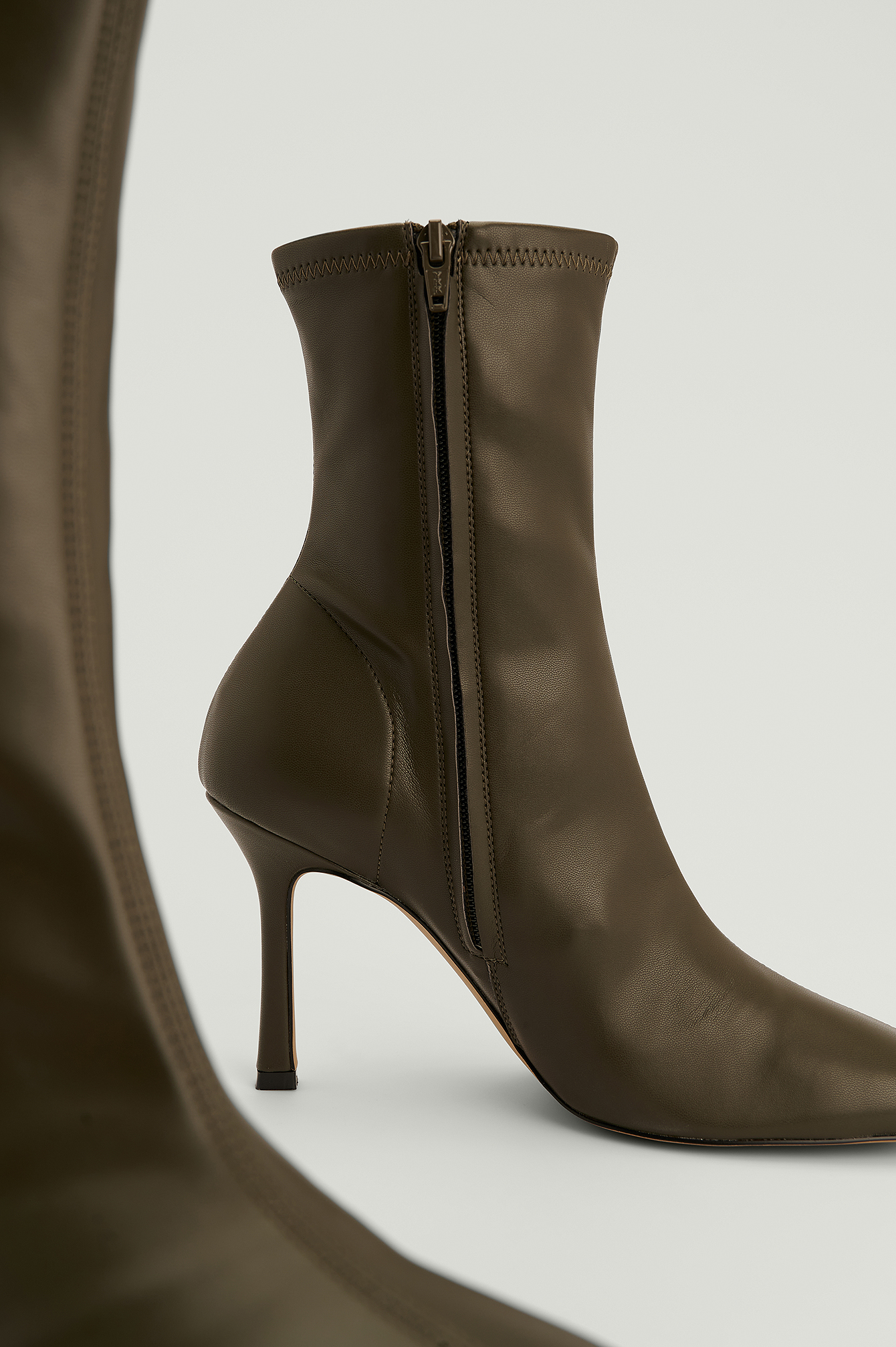 Deep Khaki Recycled Rounded Toe Ankle Boots