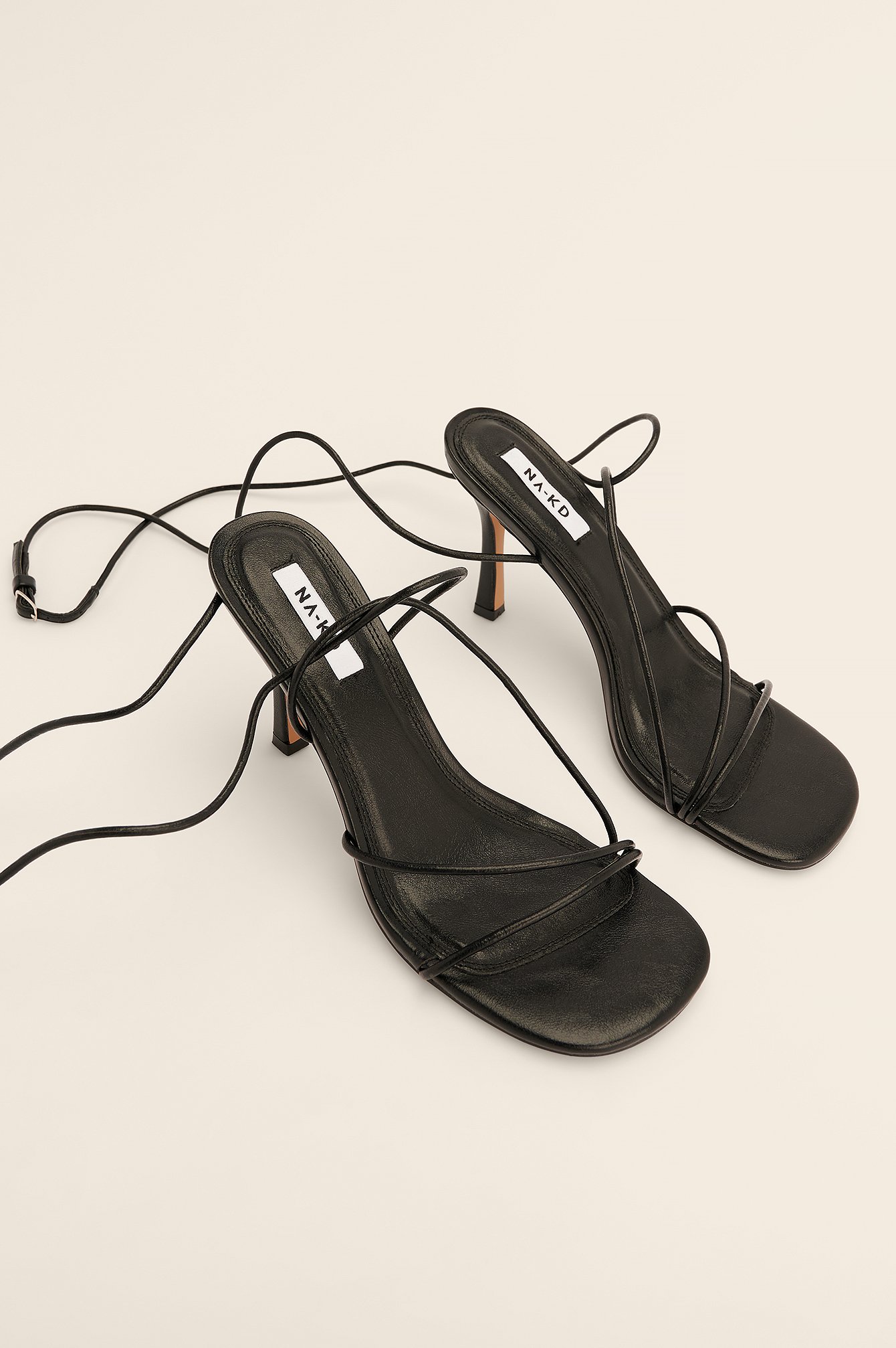 Black Wiązane buty na obcasach z zaokrąglonym noskiem