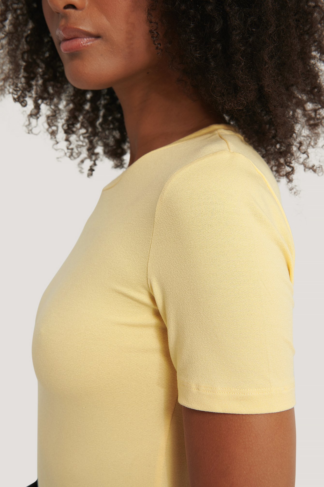 Light Yellow Roundneck Tight Fit Basic T-Shirt
