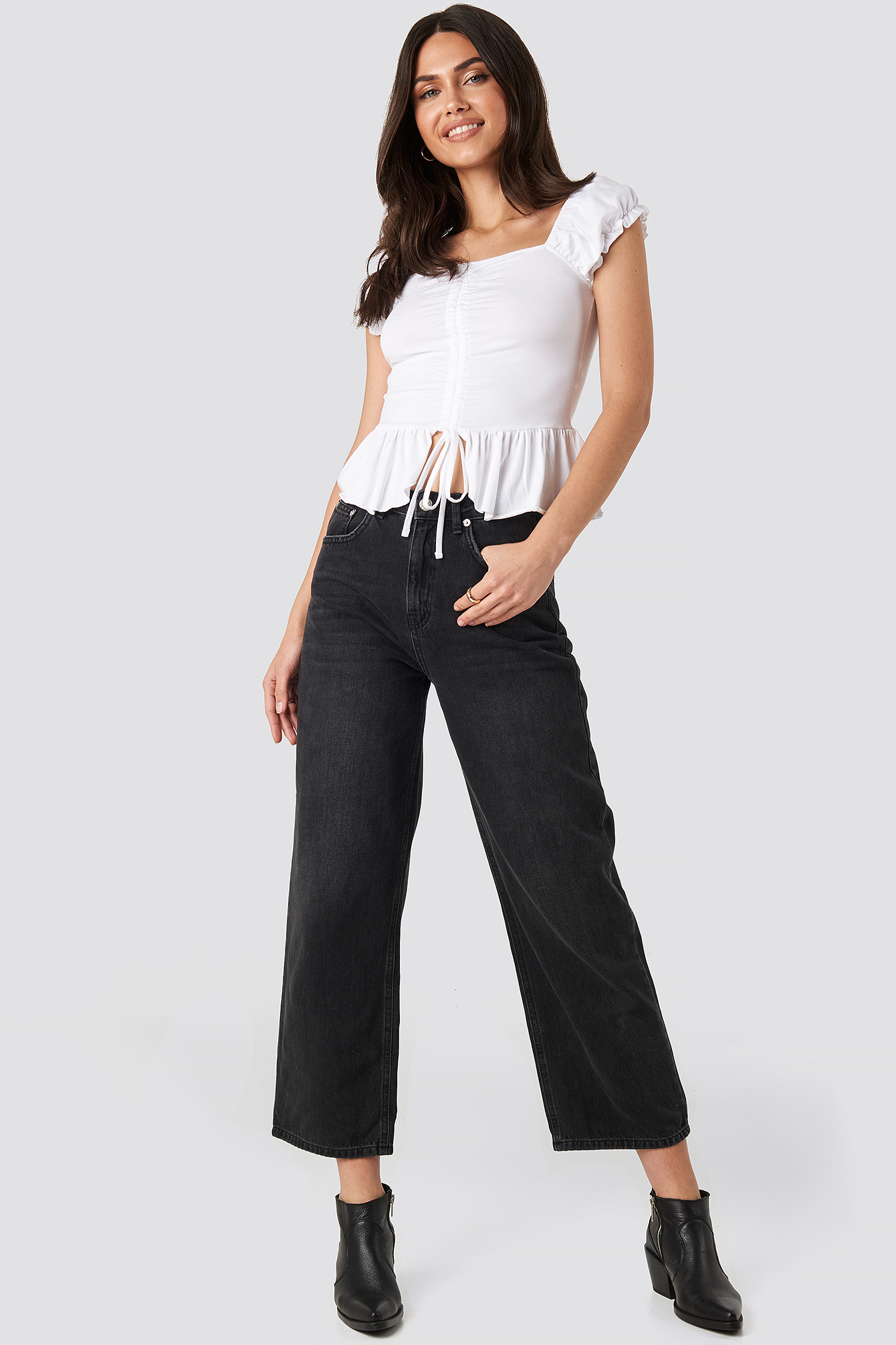 ruched bardot crop top