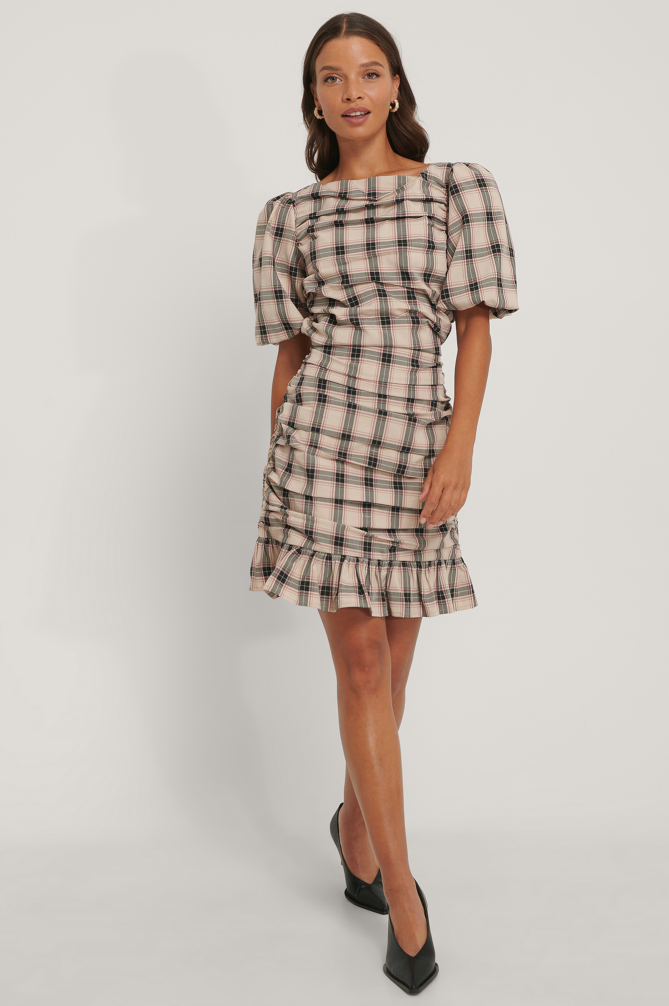 Ruched Checked Dress Multicolor