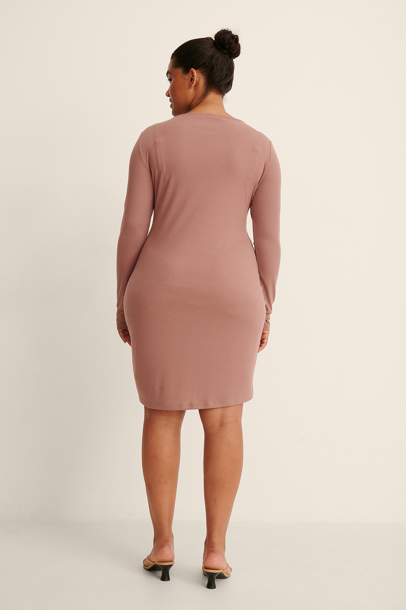 Dusty Dark Pink Recycled Ruched Rib Dress