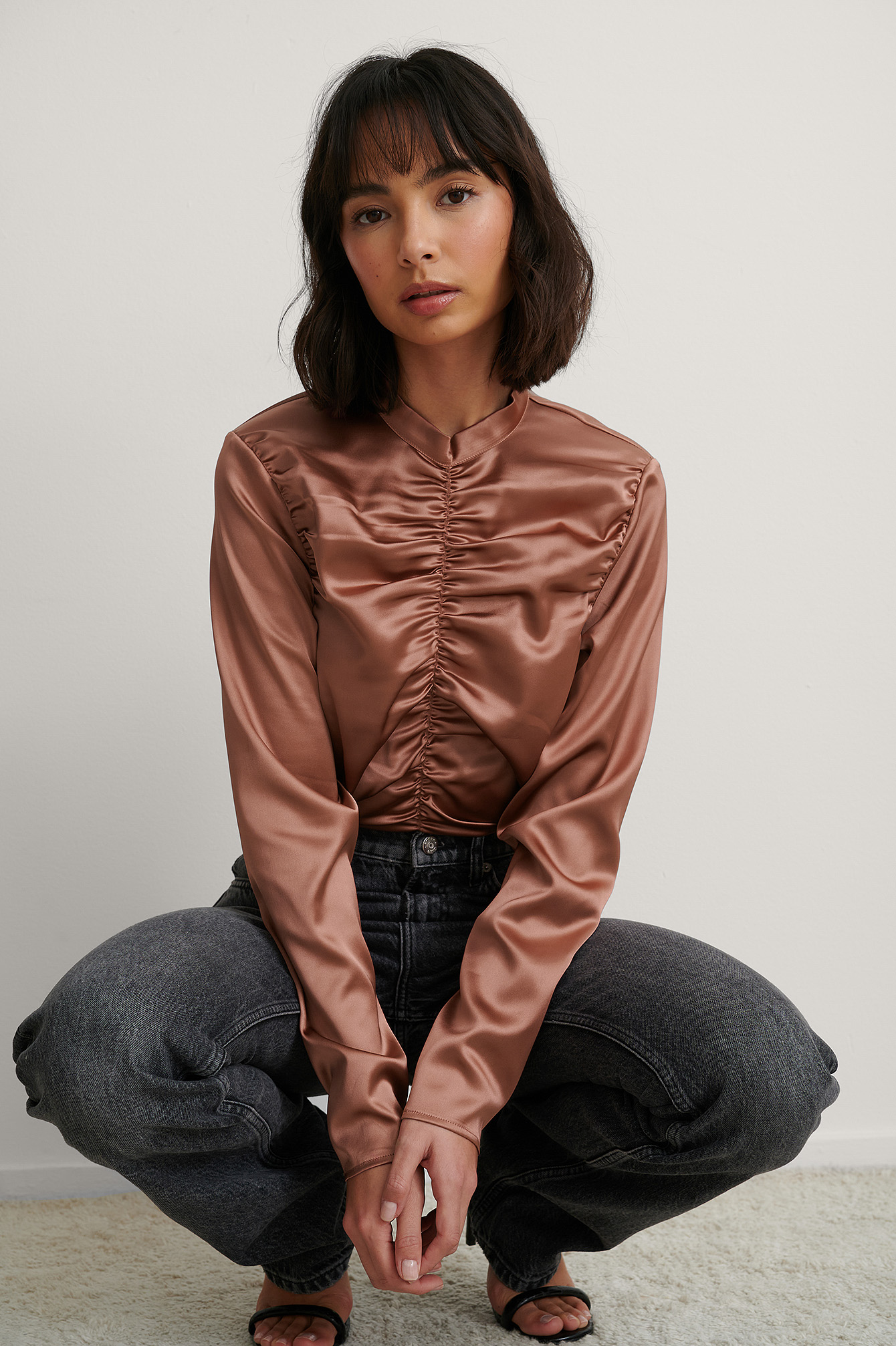 pink satin blouse top