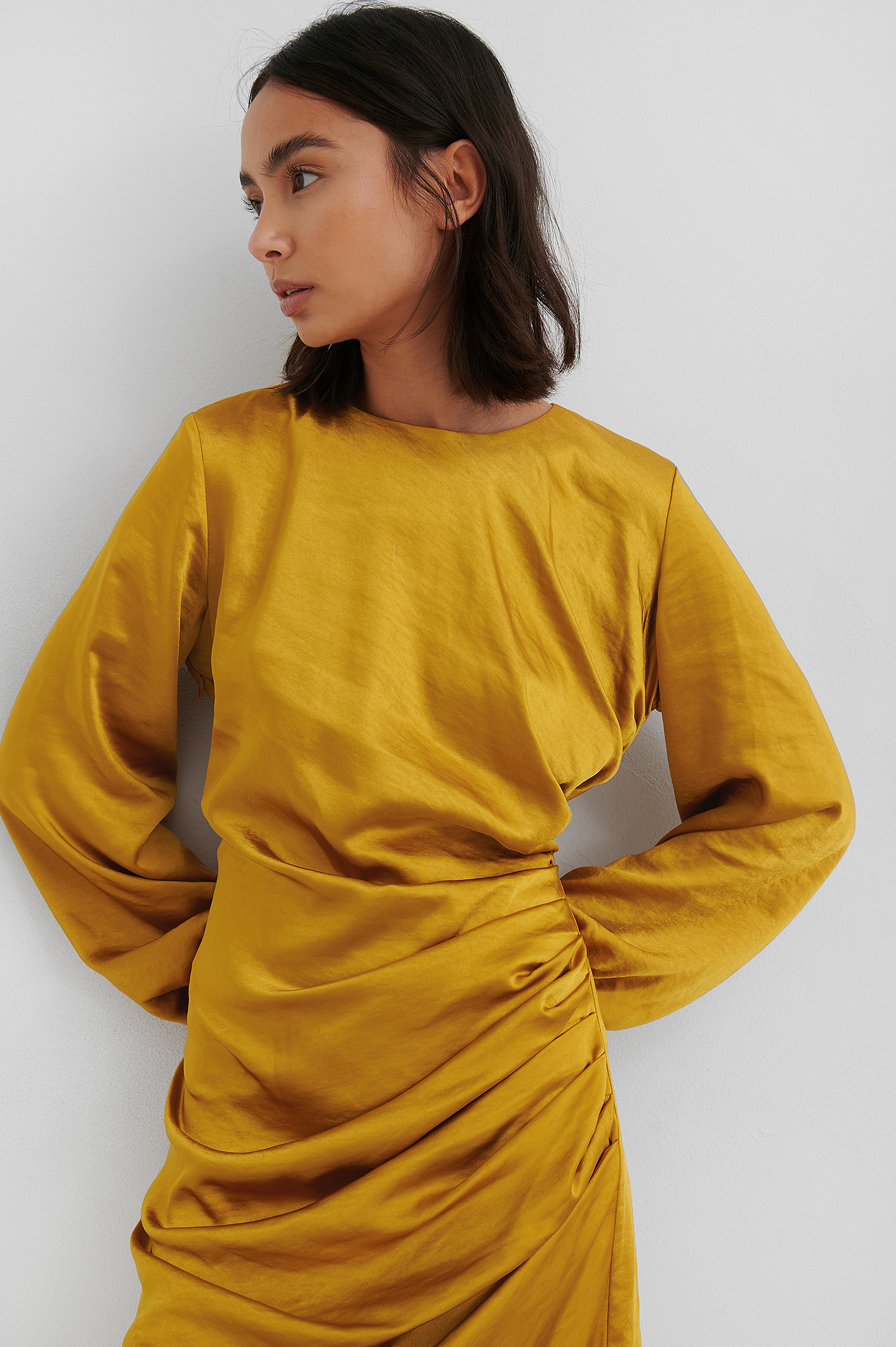 Ruched Satin Dress Yellow | na-kd.com