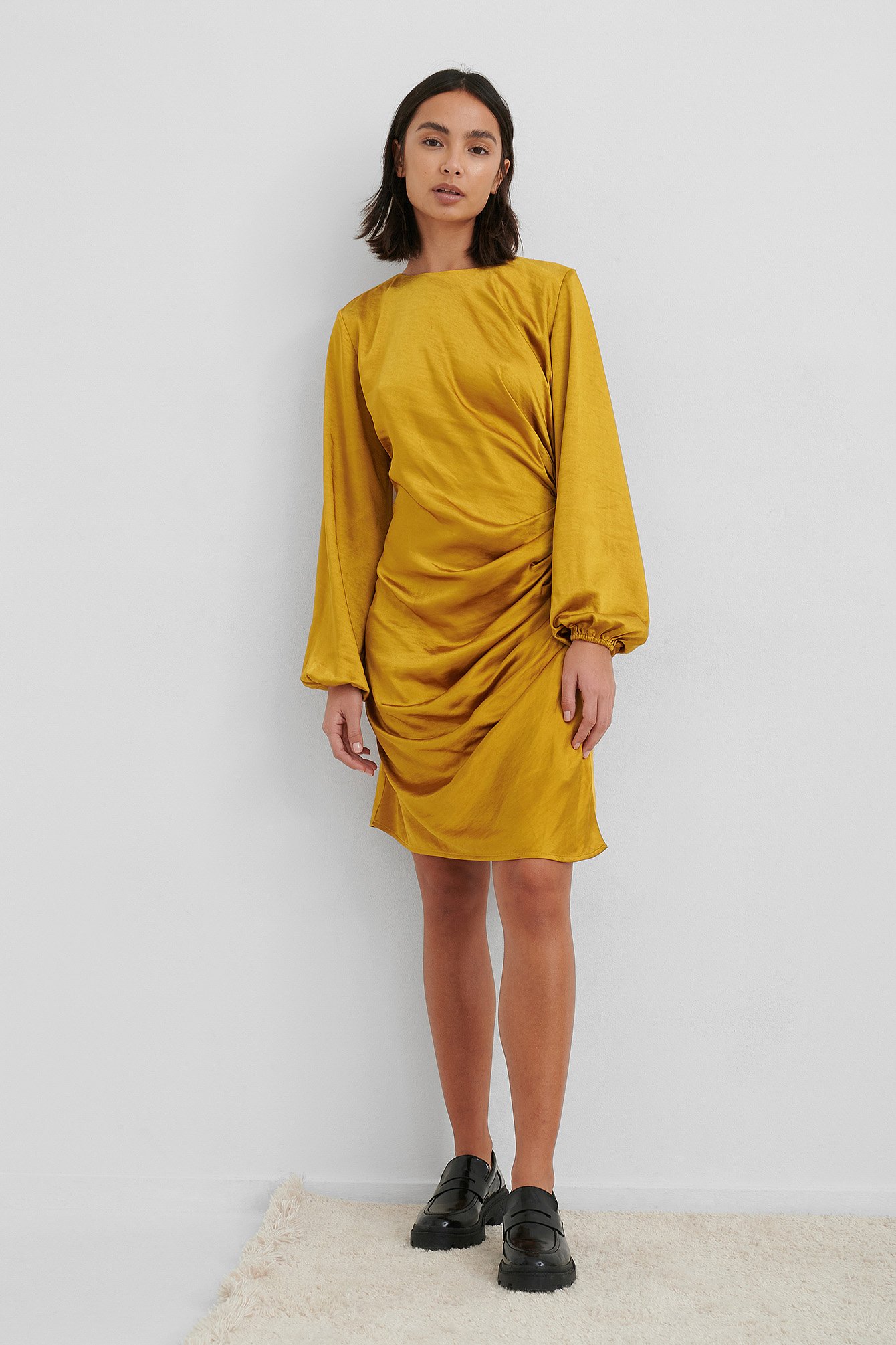 Ruched Satin Dress Yellow