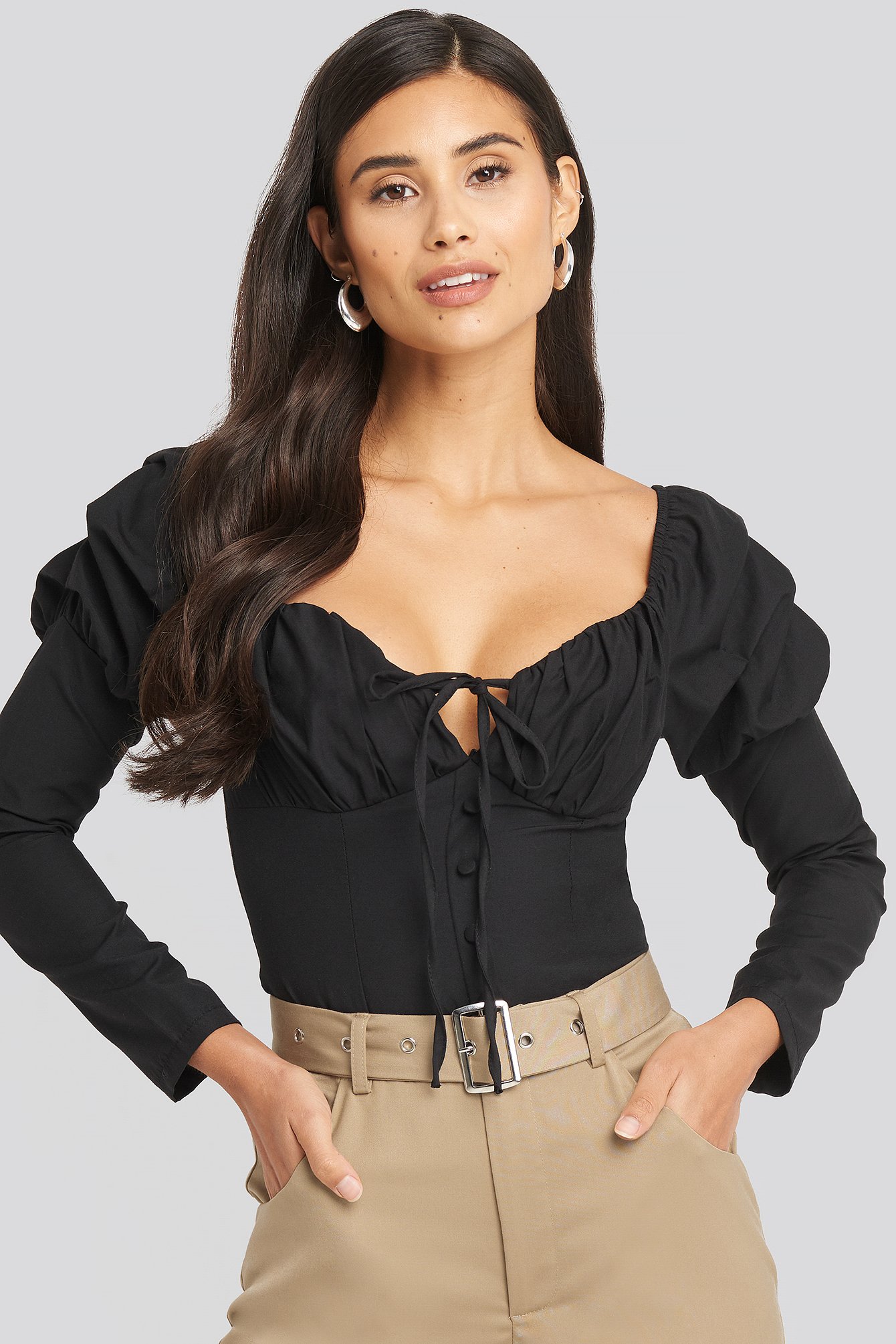 Black Ruffle Cup Blouse