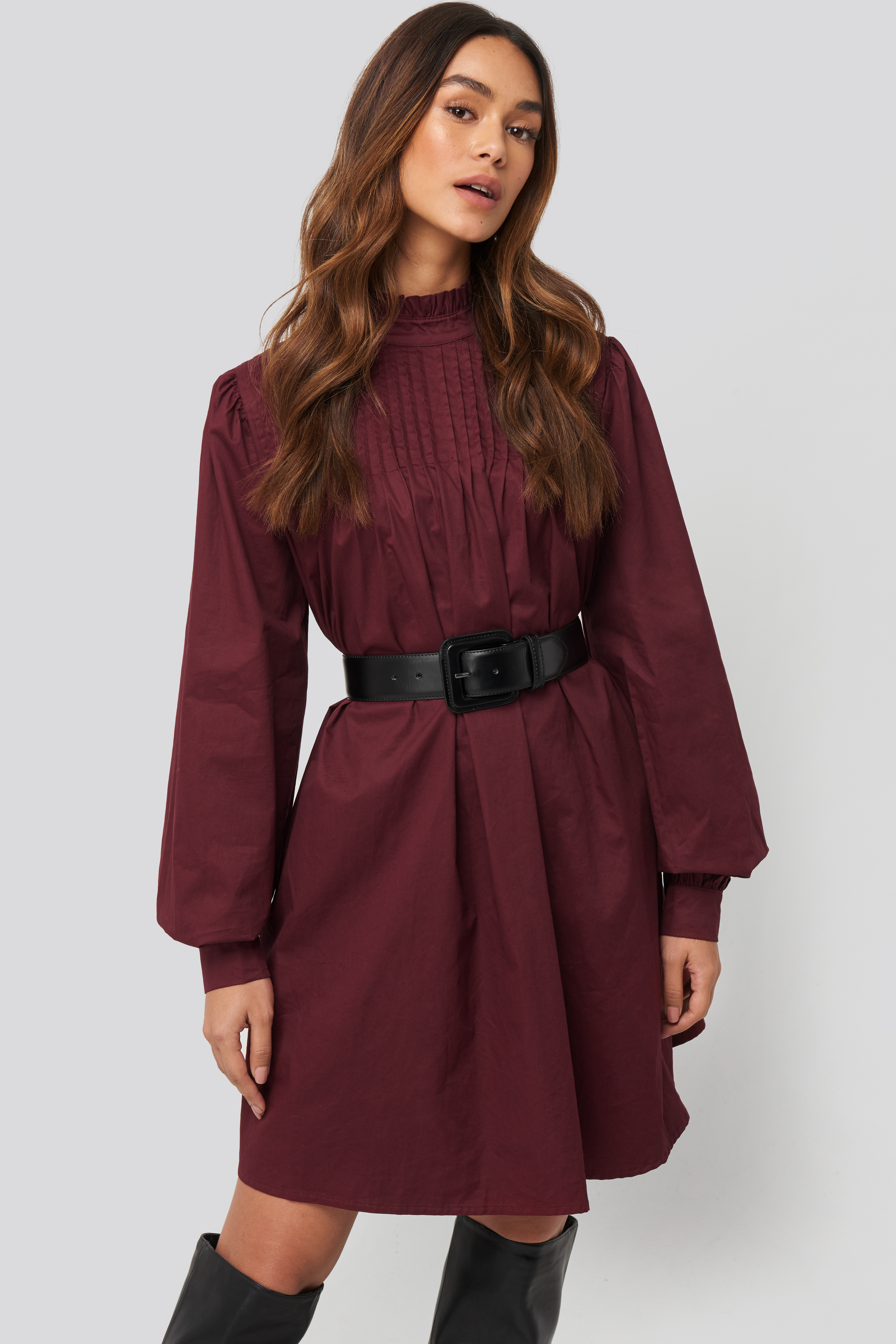 Ruffle Detail Short Dress Burgundy