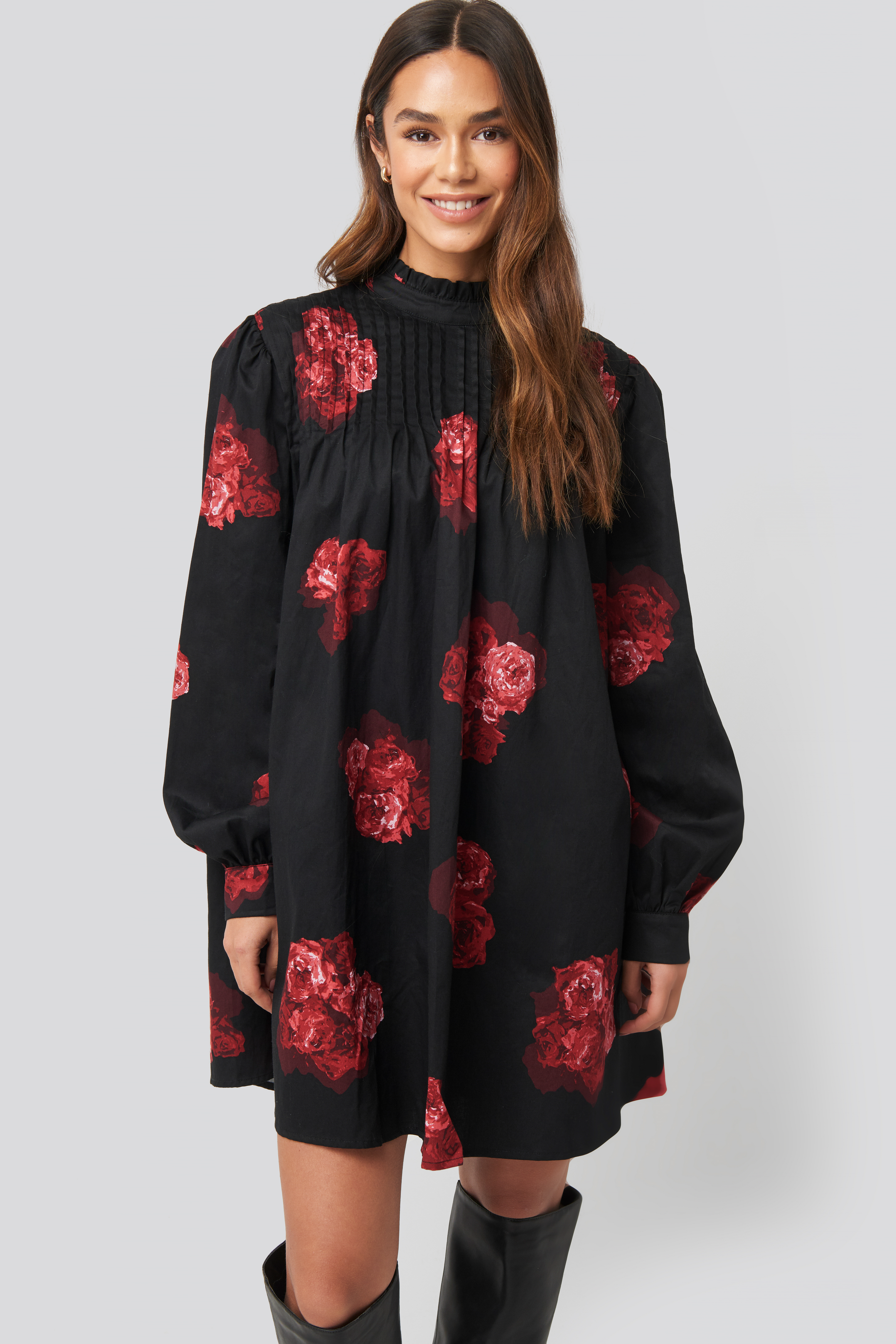 Ruffle Detail Short Dress Flower Print