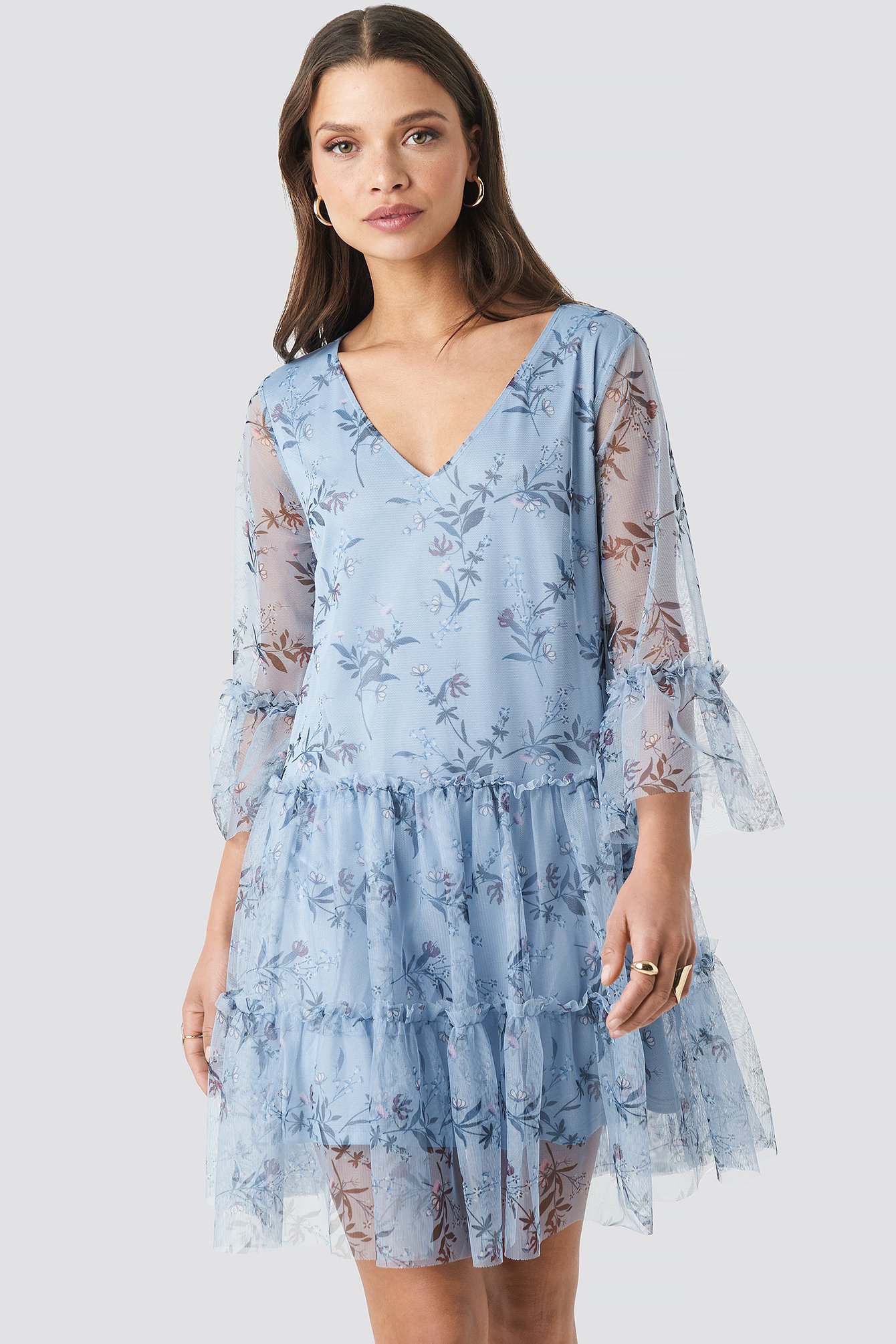 Ruffle Mesh Mini Dress Blau | na-kd.com
