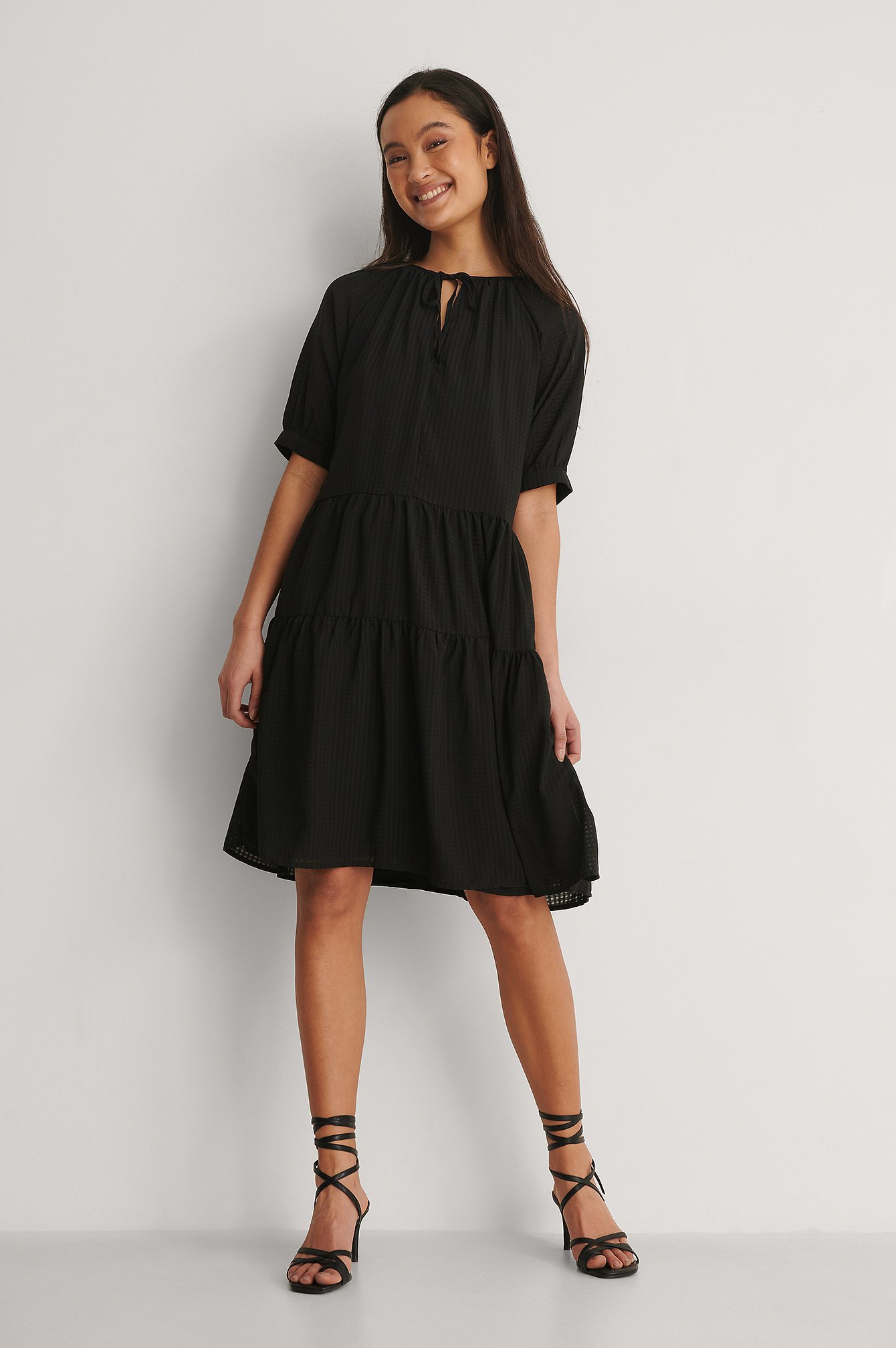 Black Ruffled V-Neck Mini Dress