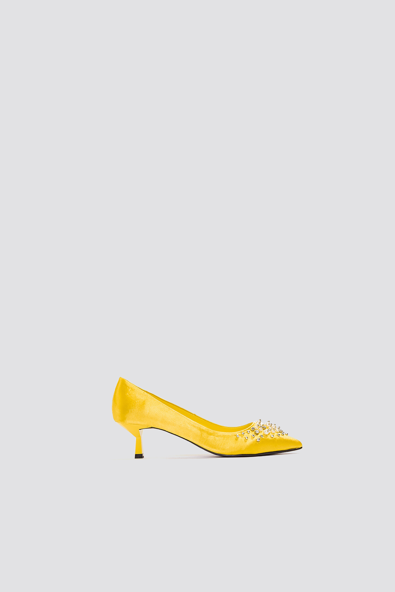Satin Beaded Pumps Yellow