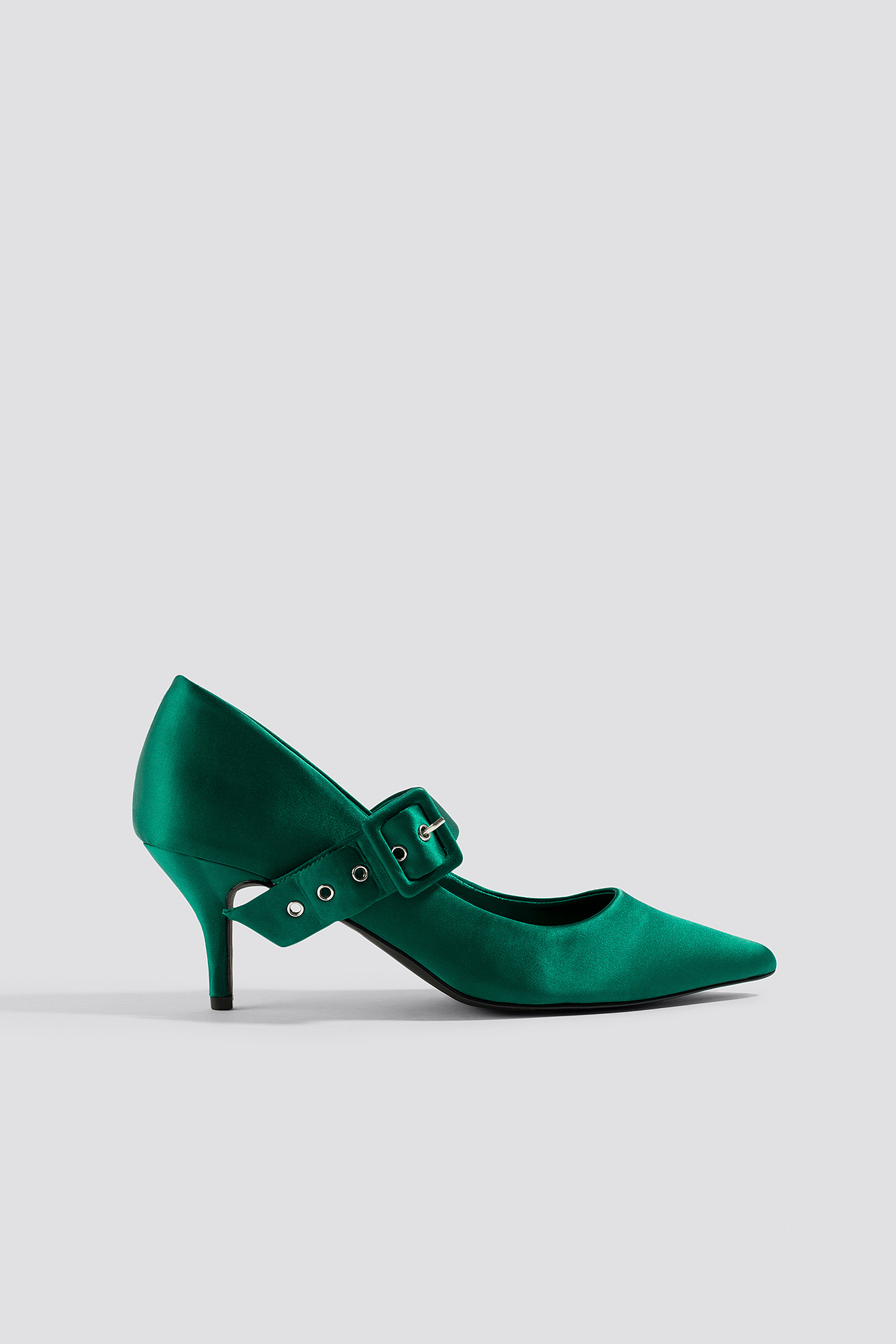 Satin Buckle Pumps Green