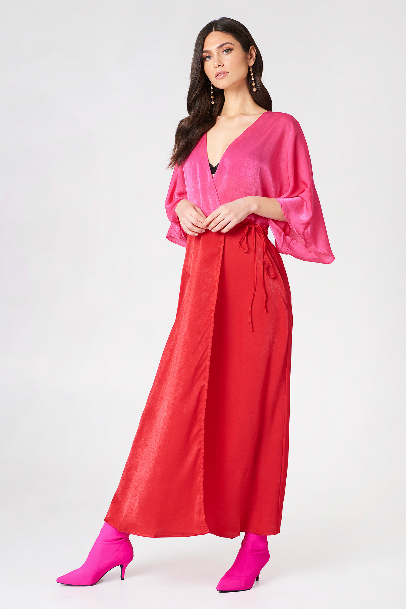 Satin Coat Dress Pink Comb
