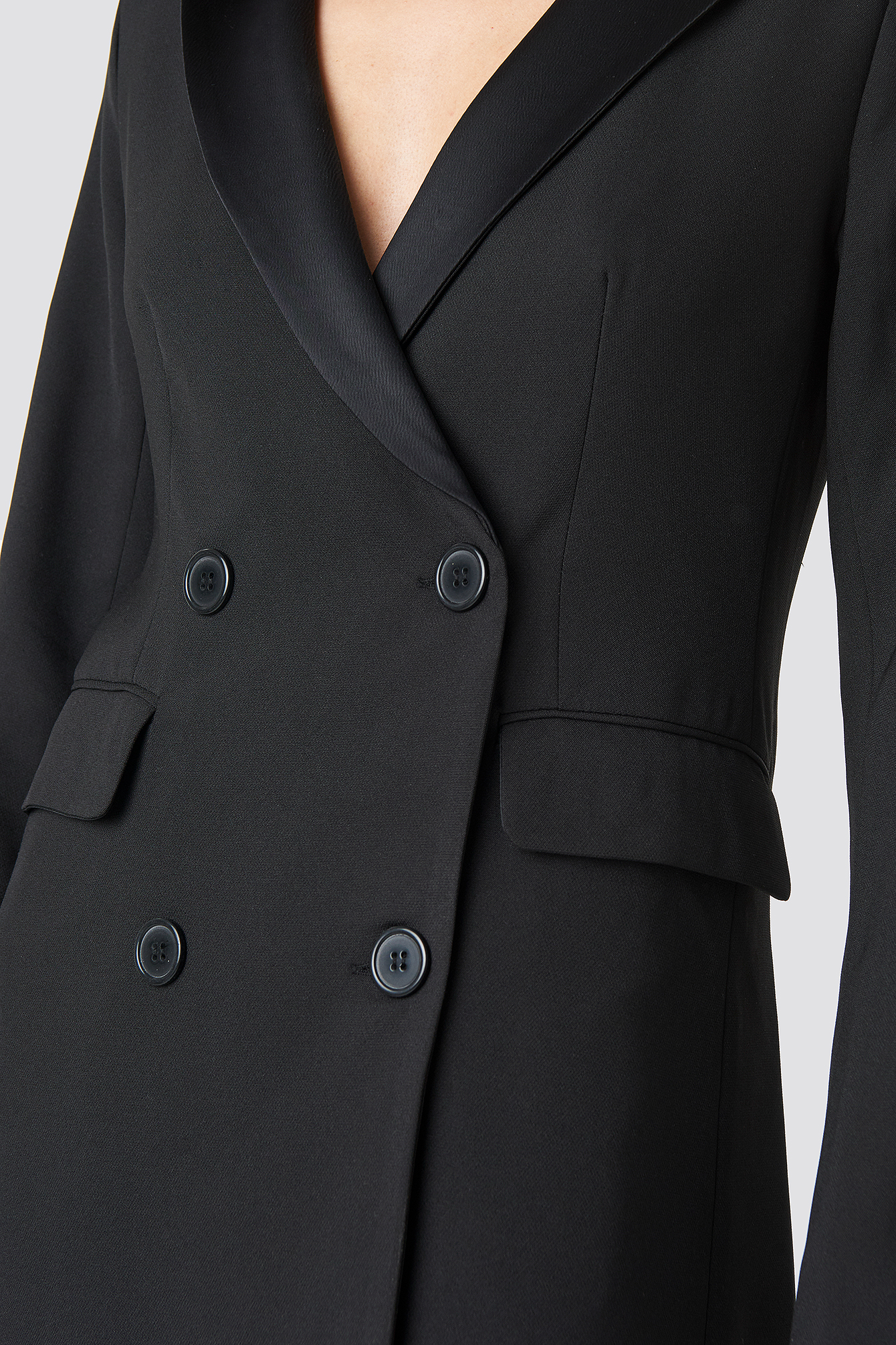 Satin Collar Blazer Dress Black