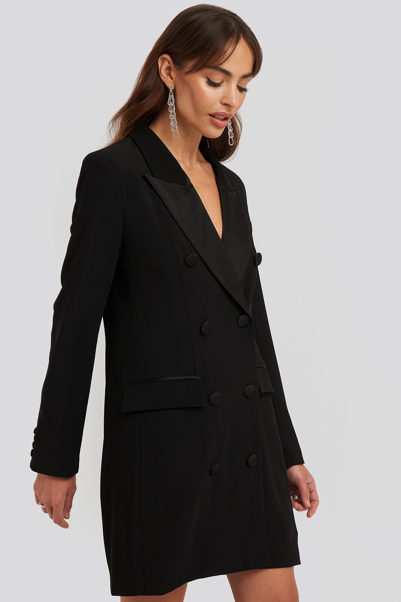 Satin Detail Blazer Dress Black