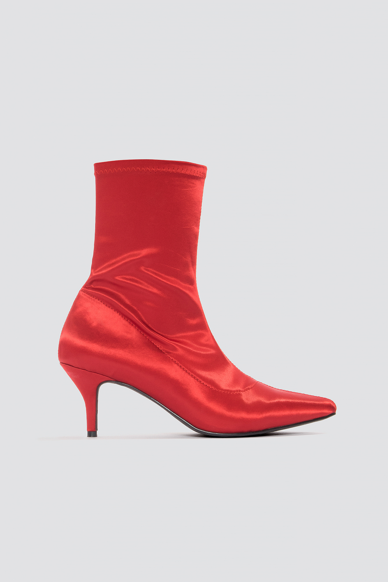 Satin Kitten Heel Sock Boots Red