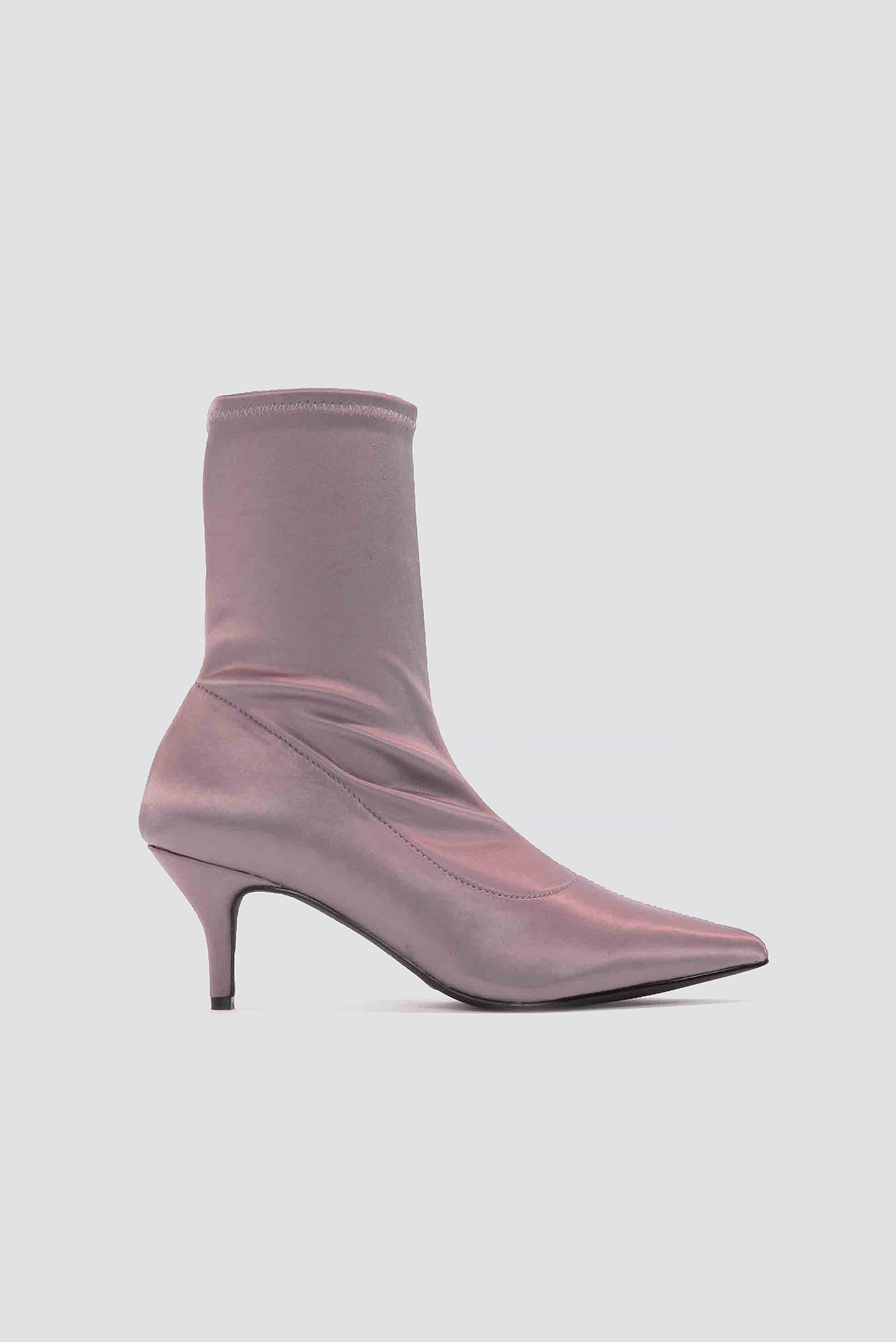 Satin Kitten Heel Sock Boots Rosa NAKD