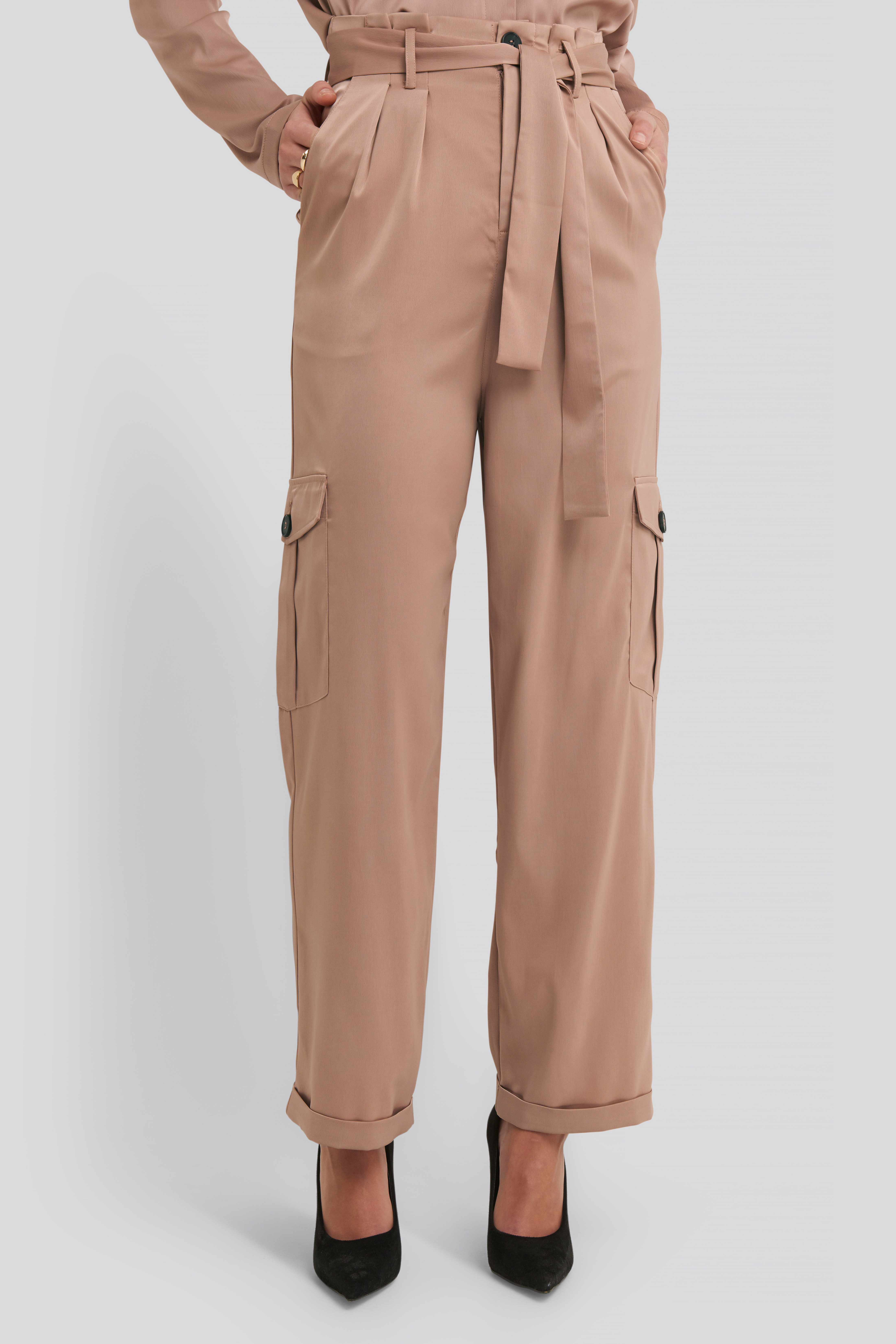 Satin Lounge Pants Beige | na-kd.com