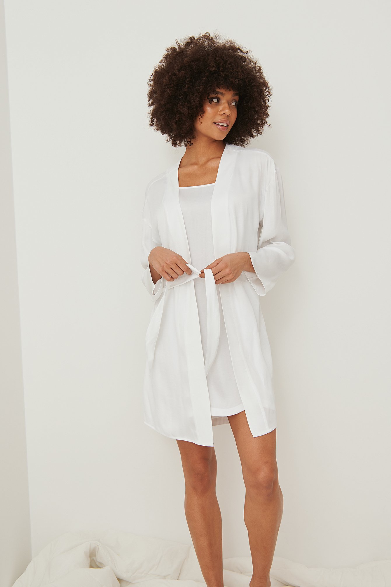 Offwhite Satijnen loungewear badjas